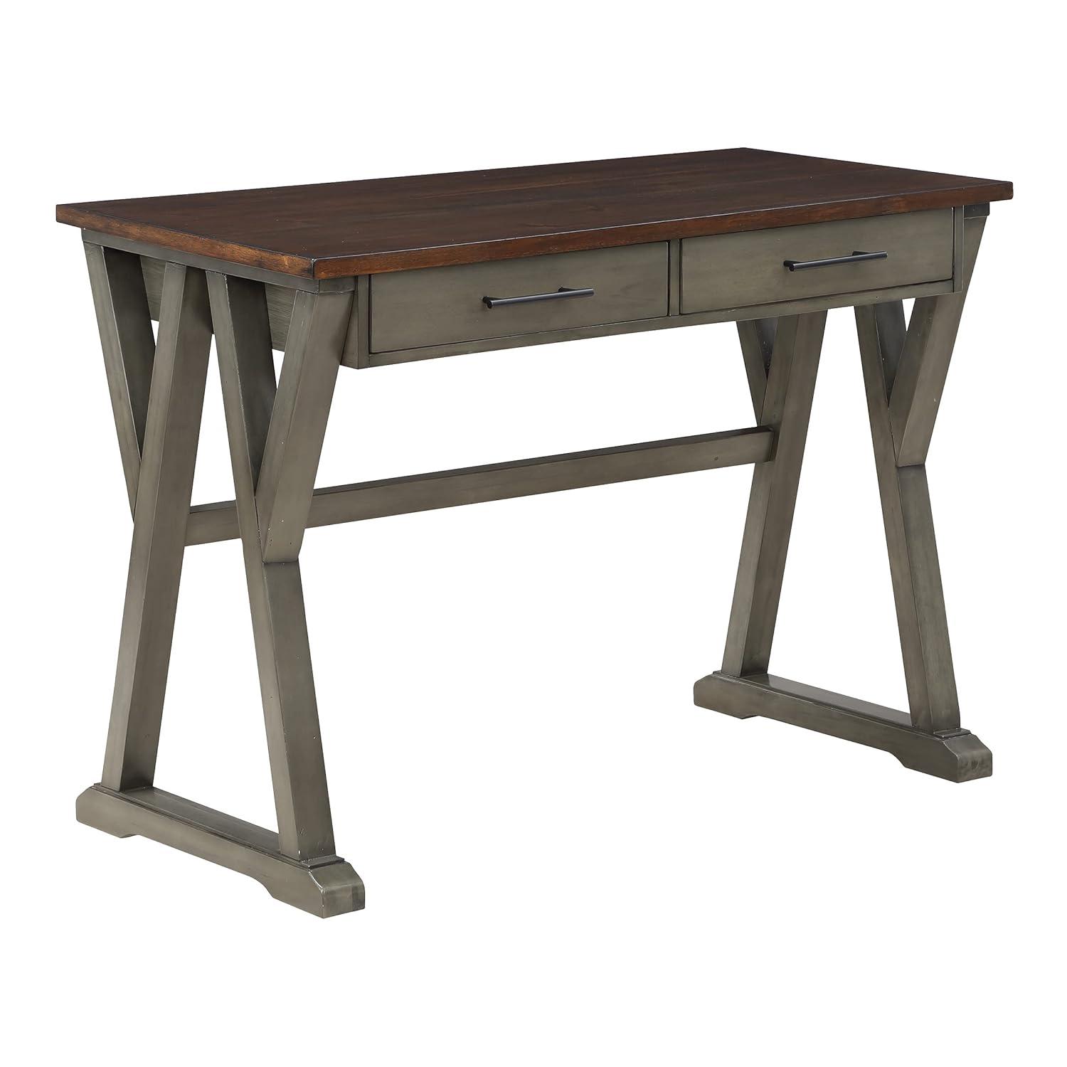 Jericho Rustic Writing Desk w/ Drawers in Slate Gray in Engineered Wood
