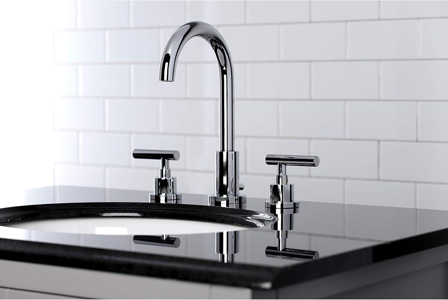 Kingston Brass Manhattan Two-Handle 3-Hole Deck Mount Widespread Bathroom Faucet with Brass Pop-Up Drain