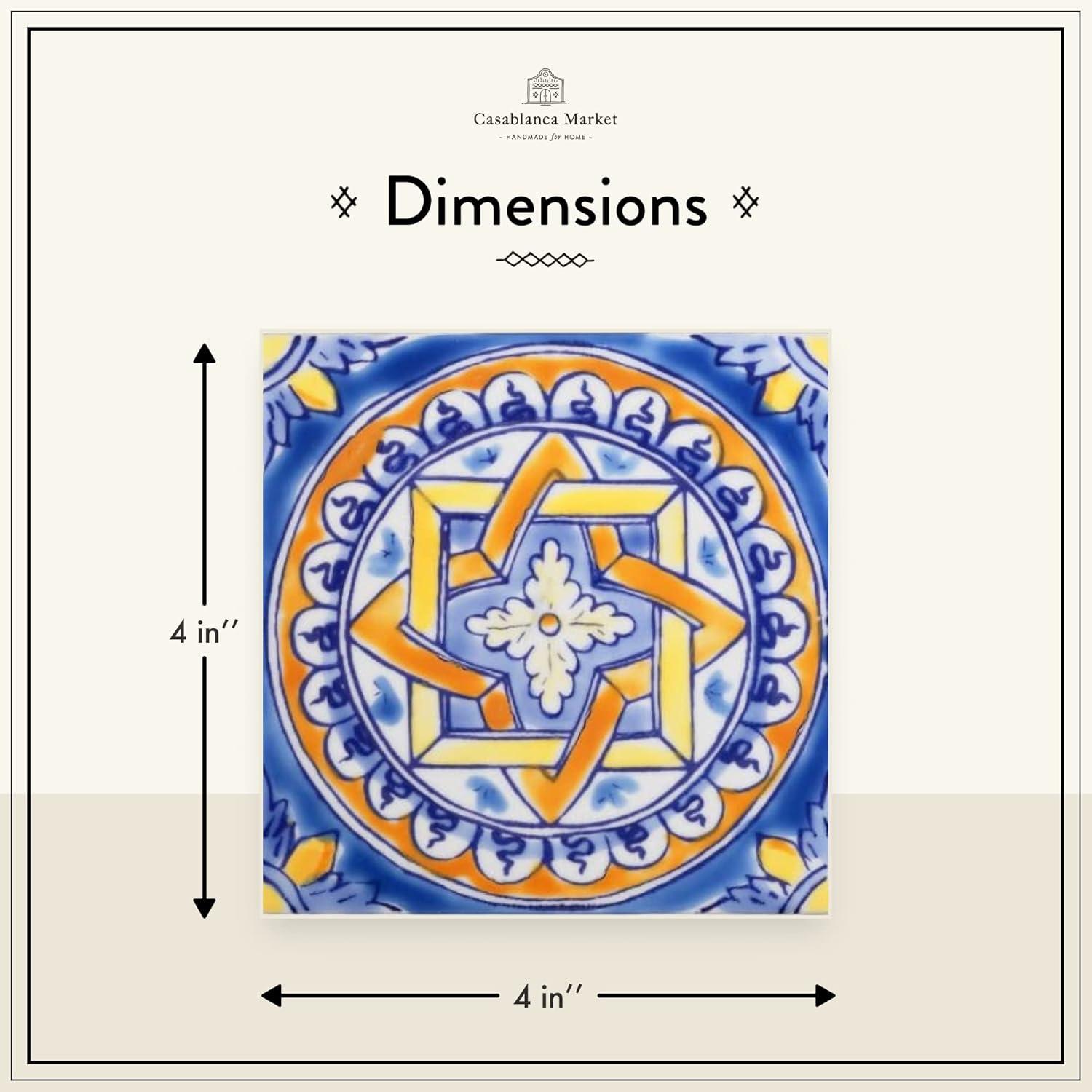 Casablanca Market Mediterranean 4'' x 4'' Hand Painted Ceramic Decorative Accent Tile