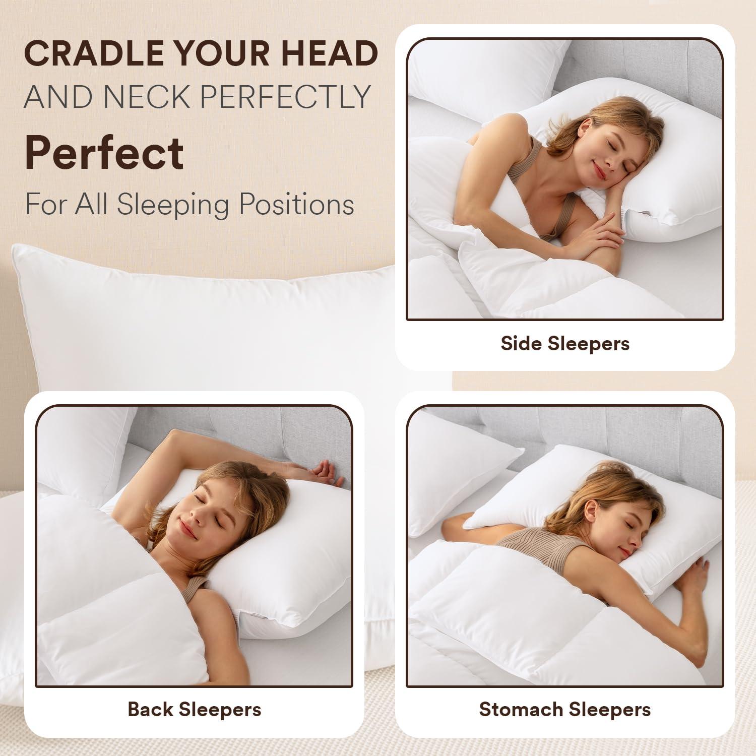 Peace Nest Set of 2 Goose Down Feather Oval Gusseted Bed Pillows with 100% Cotton Cover - White Queen