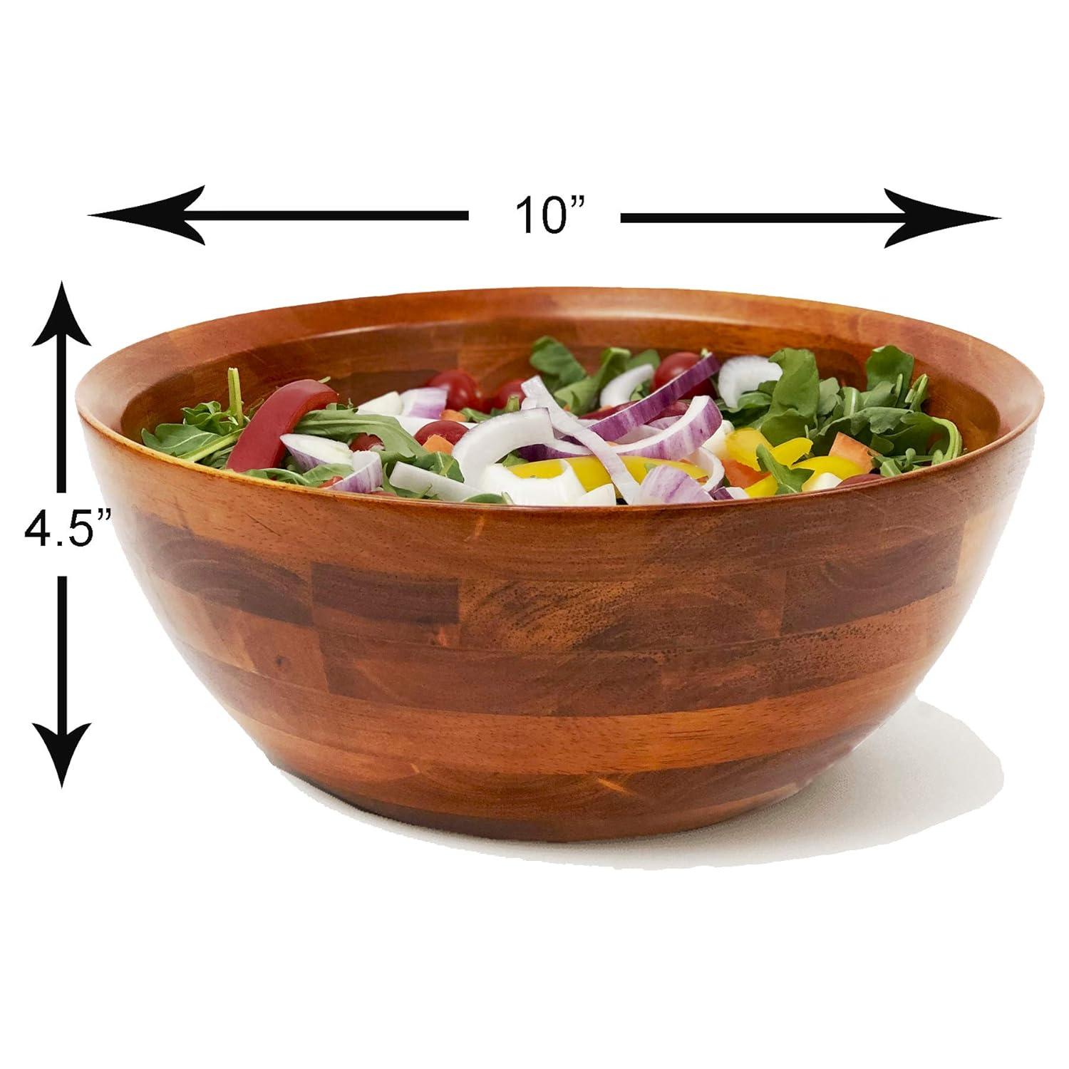 Woodard & Charles Large Wooden Serving Bowl for Salads, Fruits, Popcorn, Pasta, 10” Diameter x 4.5“ Height
