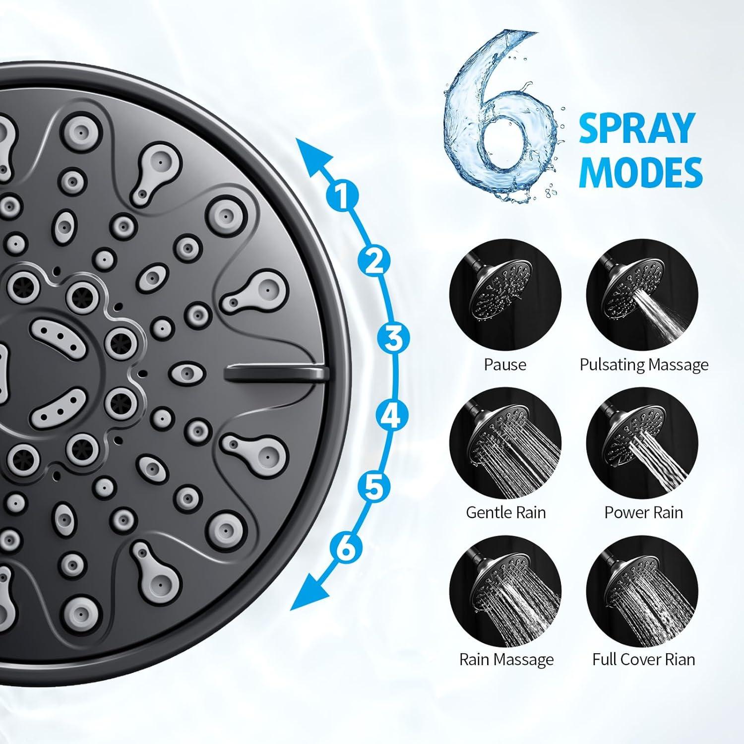 Brushed Nickel Shower Faucet Set, EMBATHER Shower Fixtures with 6 Inch Rainfall Shower Head, Single Handle Control Shower Valve and Trim Kit