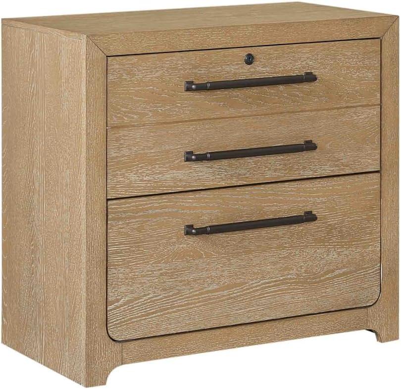 Light Brown Oak Lockable Lateral File Cabinet with Heavy Bar Pulls