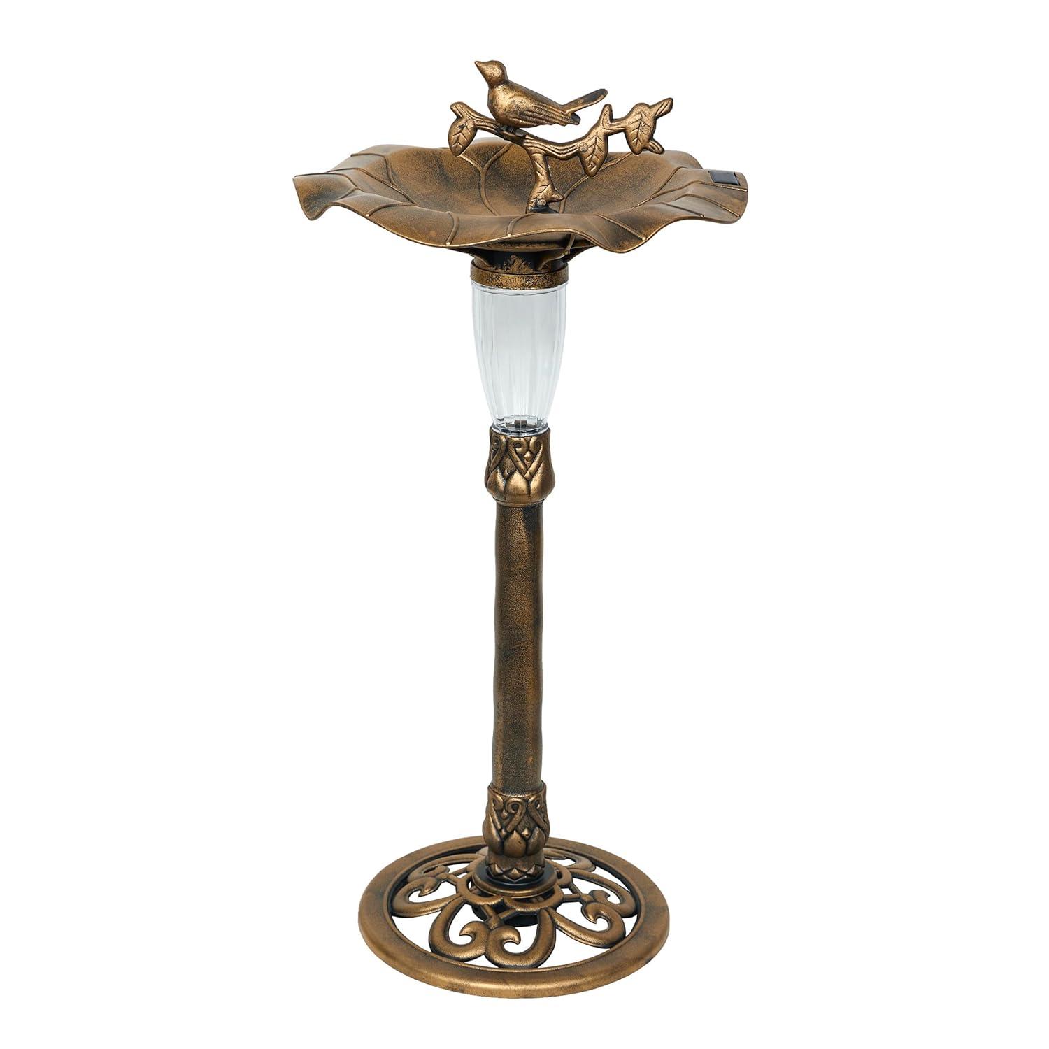 Alpine 41"H Solar Birdbath with Birds and LED Light for Garden