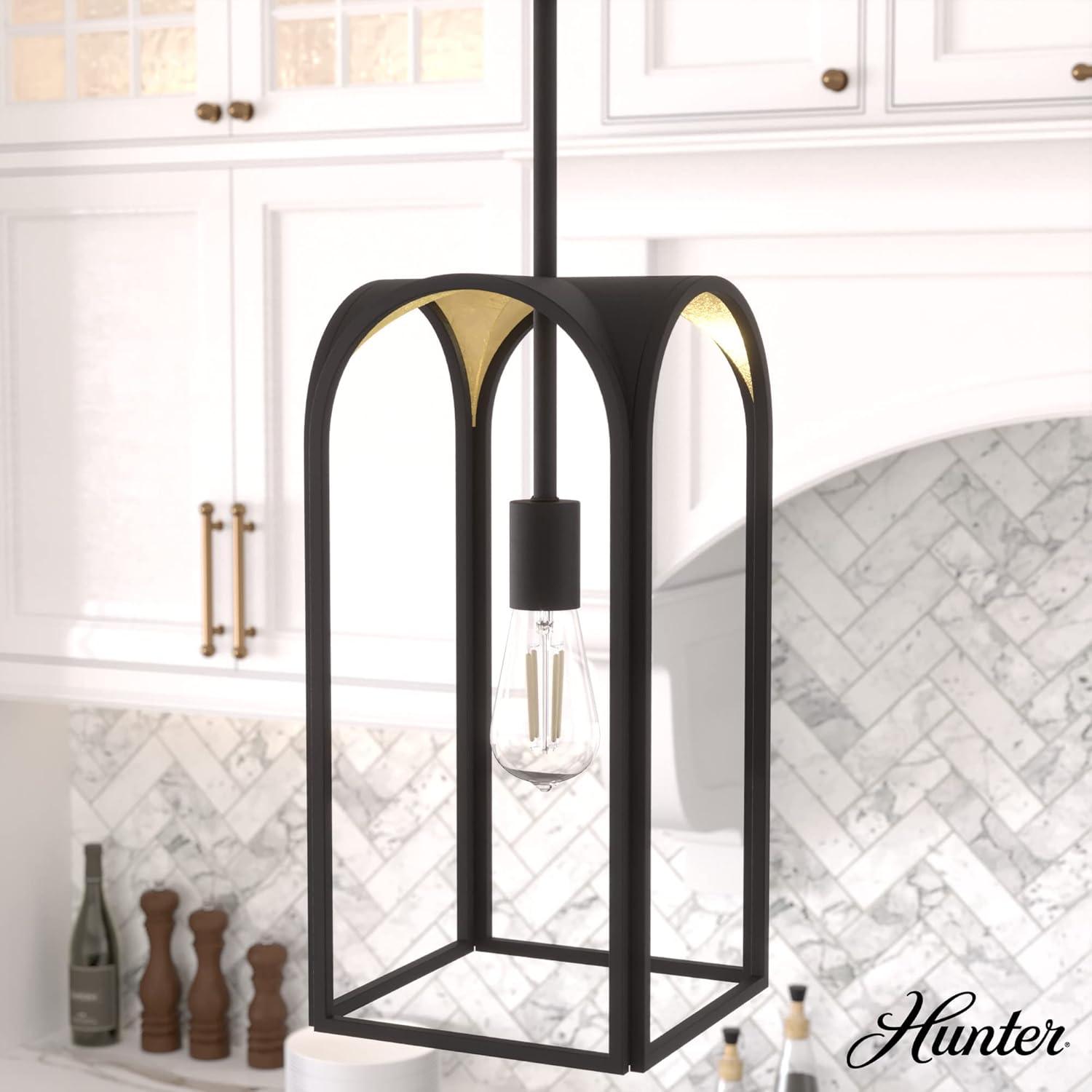 Dukestown 7.5" Mini Pendant in Natural Black Iron with Gold Leaf