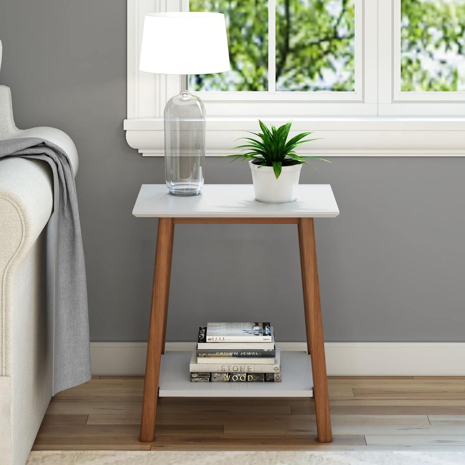 Plank+Beam Nightstand, Solid Wood Mid-Century Modern Bedside Table for Bedroom