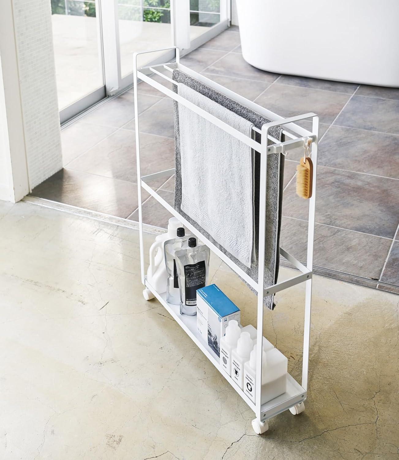 Yamazaki Home Tower Yamazaki Home Towel Rack And Bath Cart, Rolling Bathroom Storage Organizer 4292