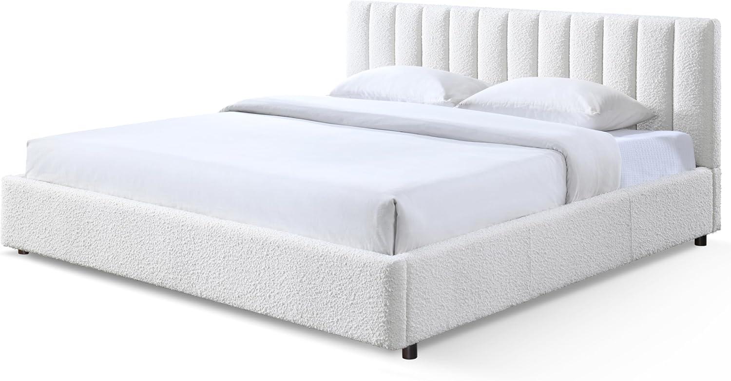 Omax Decor Jaxon Upholstered Platform King Bed in White Boucle Fabric