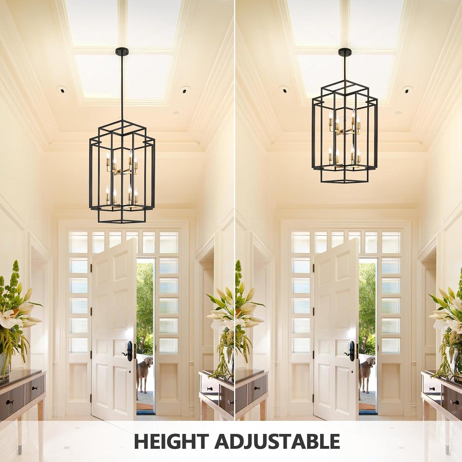 Magic Home Industrial Traditional Vantage 12/8/4 - Light Lantern Rectangle 3-Tier 2-Tier Chandelier Ceiling Mount E12 Adjustable Hanging Height Black Grey