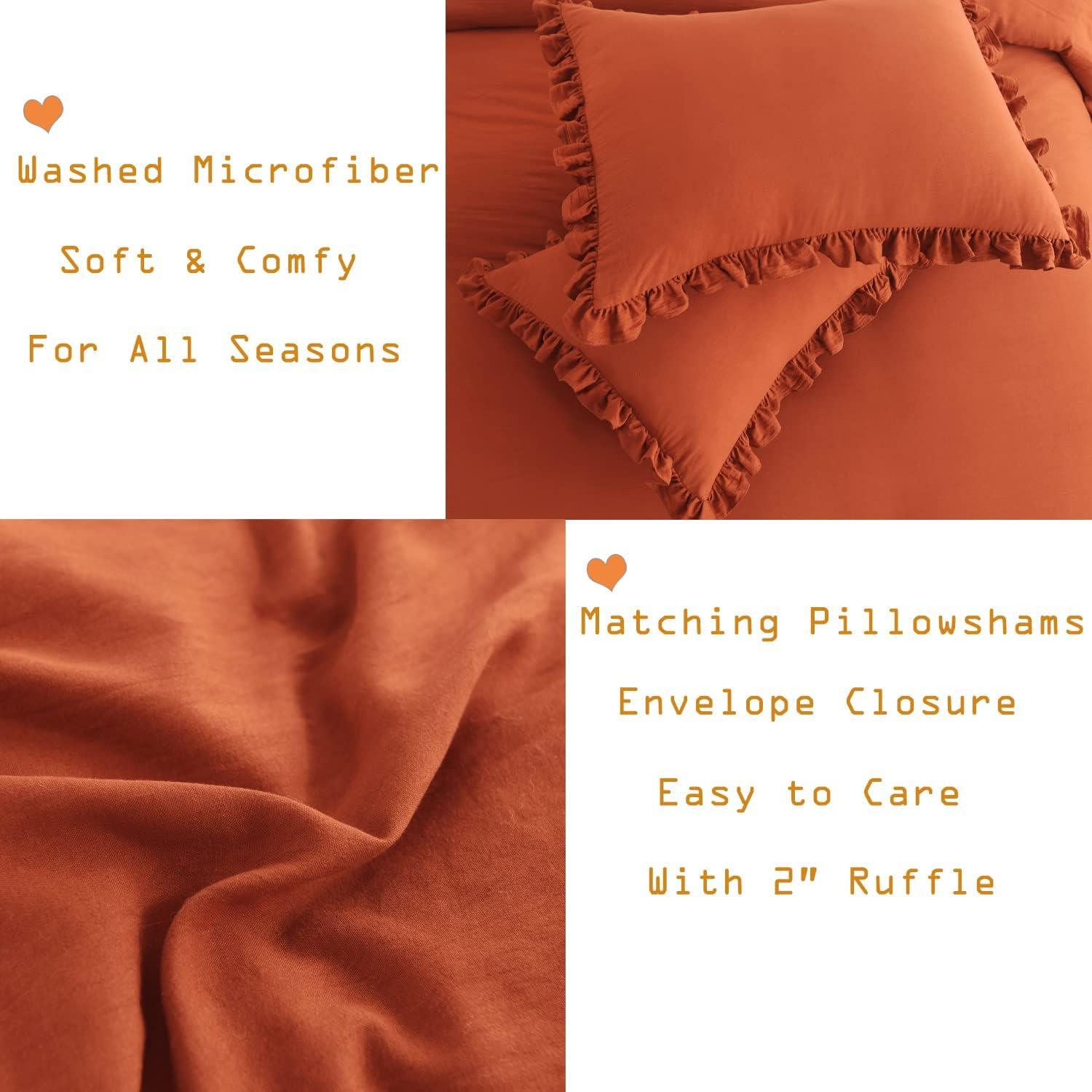 Burnt Orange Microfiber Queen Ruffle Comforter Set