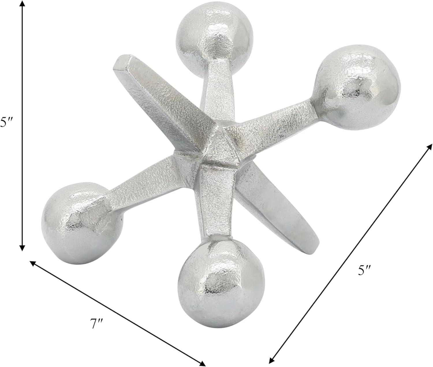 Sagebrook Home Creative Metal Jacks Sculpture for Room, Bedroom or Office Decor, Aluminum, Silver 7 L x 5 W x 5 H Inches