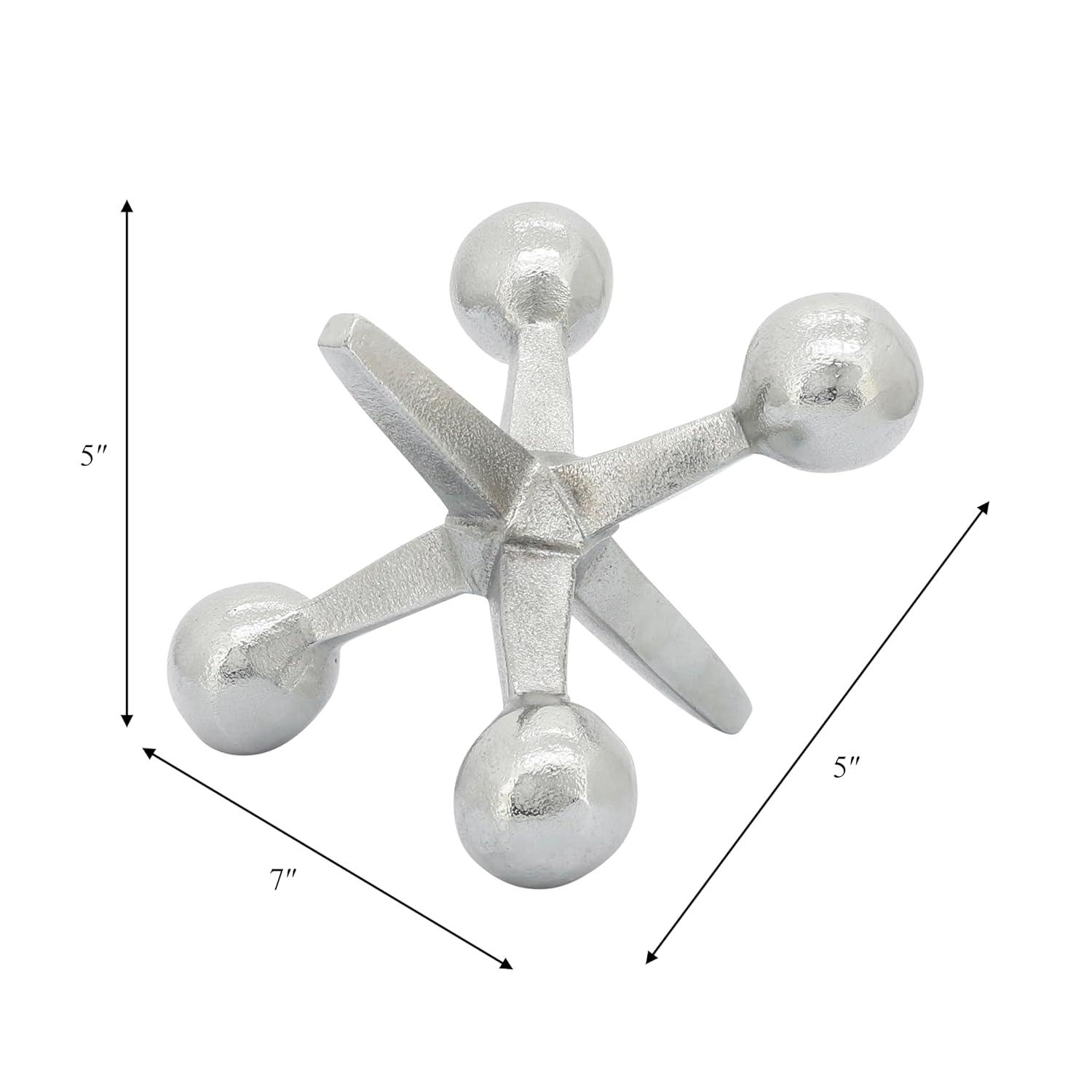 Sagebrook Home Creative Metal Jacks Sculpture for Room, Bedroom or Office Decor, Aluminum, Silver 7 L x 5 W x 5 H Inches