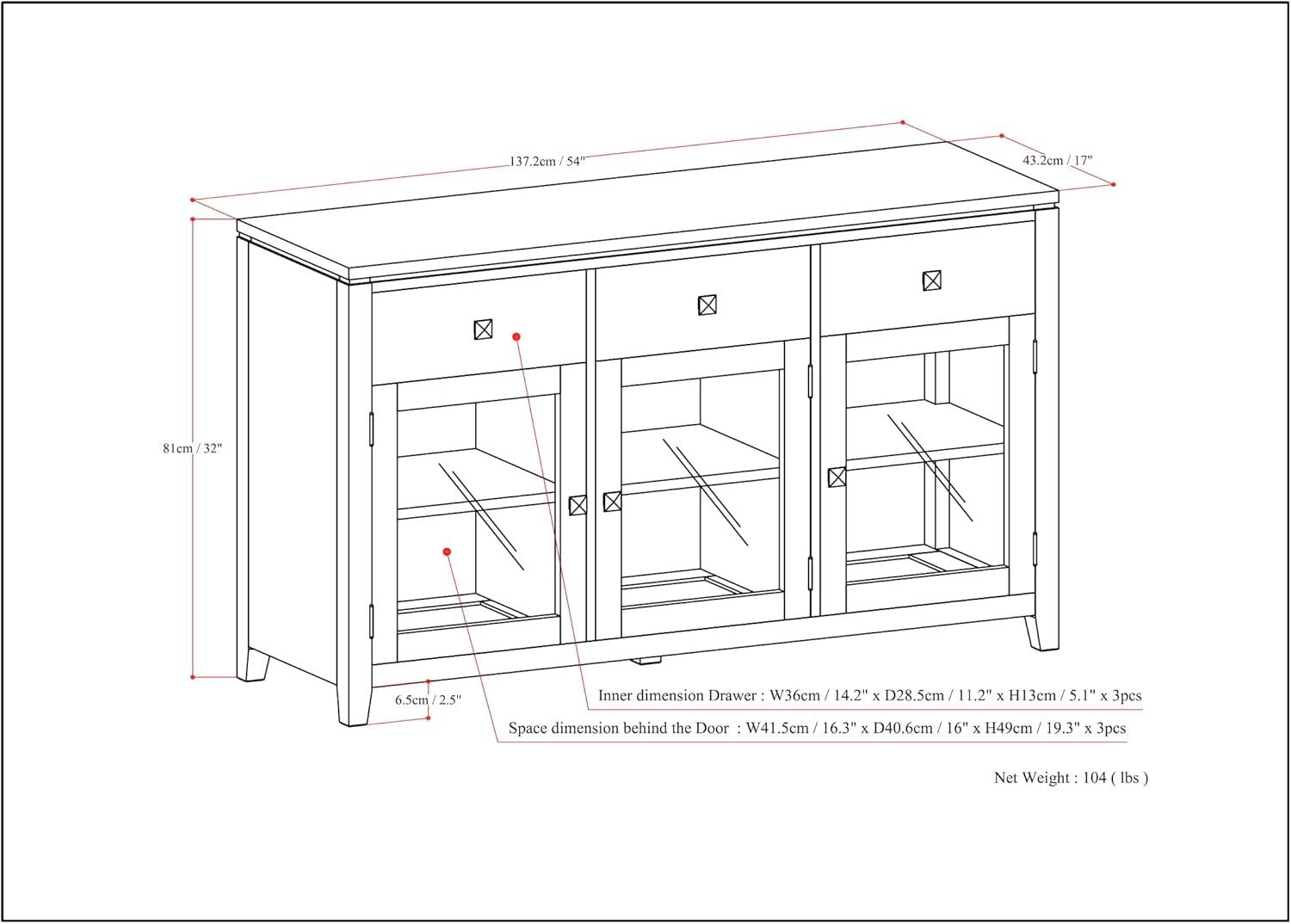 Cosmopolitan SOLID WOOD 54 inch Wide Contemporary Sideboard Buffet in White