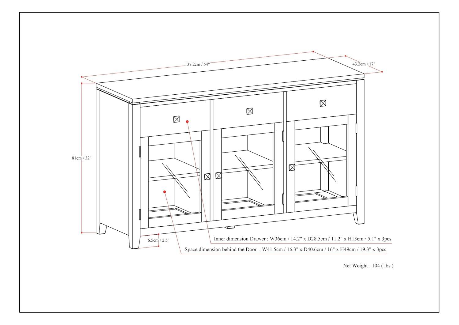 Simpli Home Cosmopolitan 54" SOLID WOOD Sideboard Buffet