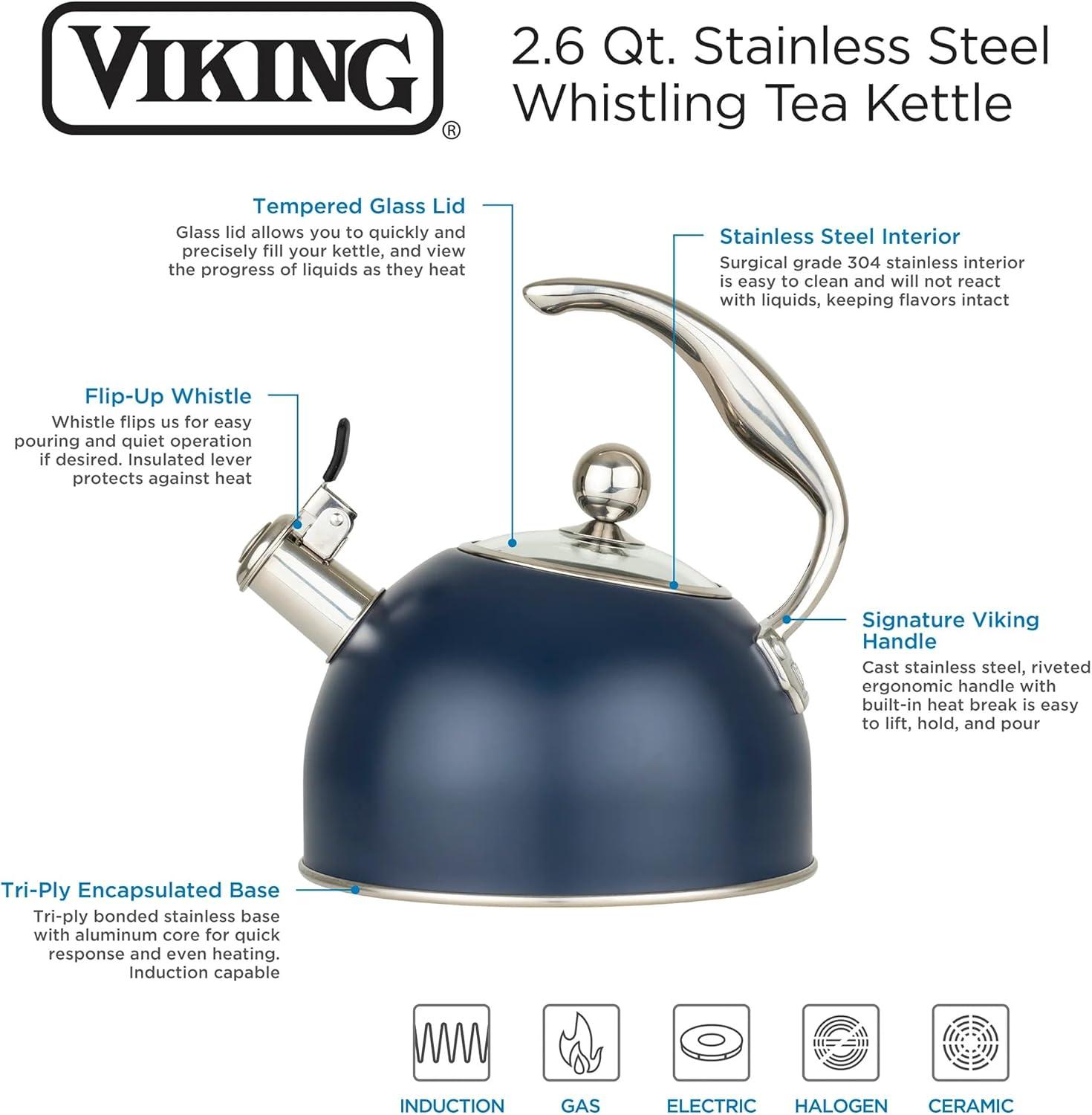 Slate Blue Stainless Steel Whistling Kettle with Matte Finish