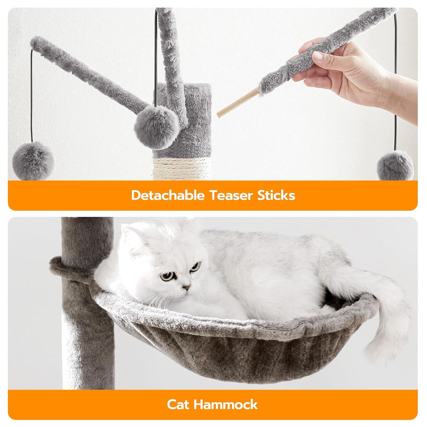 Litter Box Enclosure with Cat Tree, 2-in-1 Cat Tree Tower, Hidden Cat Litter Box Furniture with Scratching Post, Modern Cat Condo, Grey