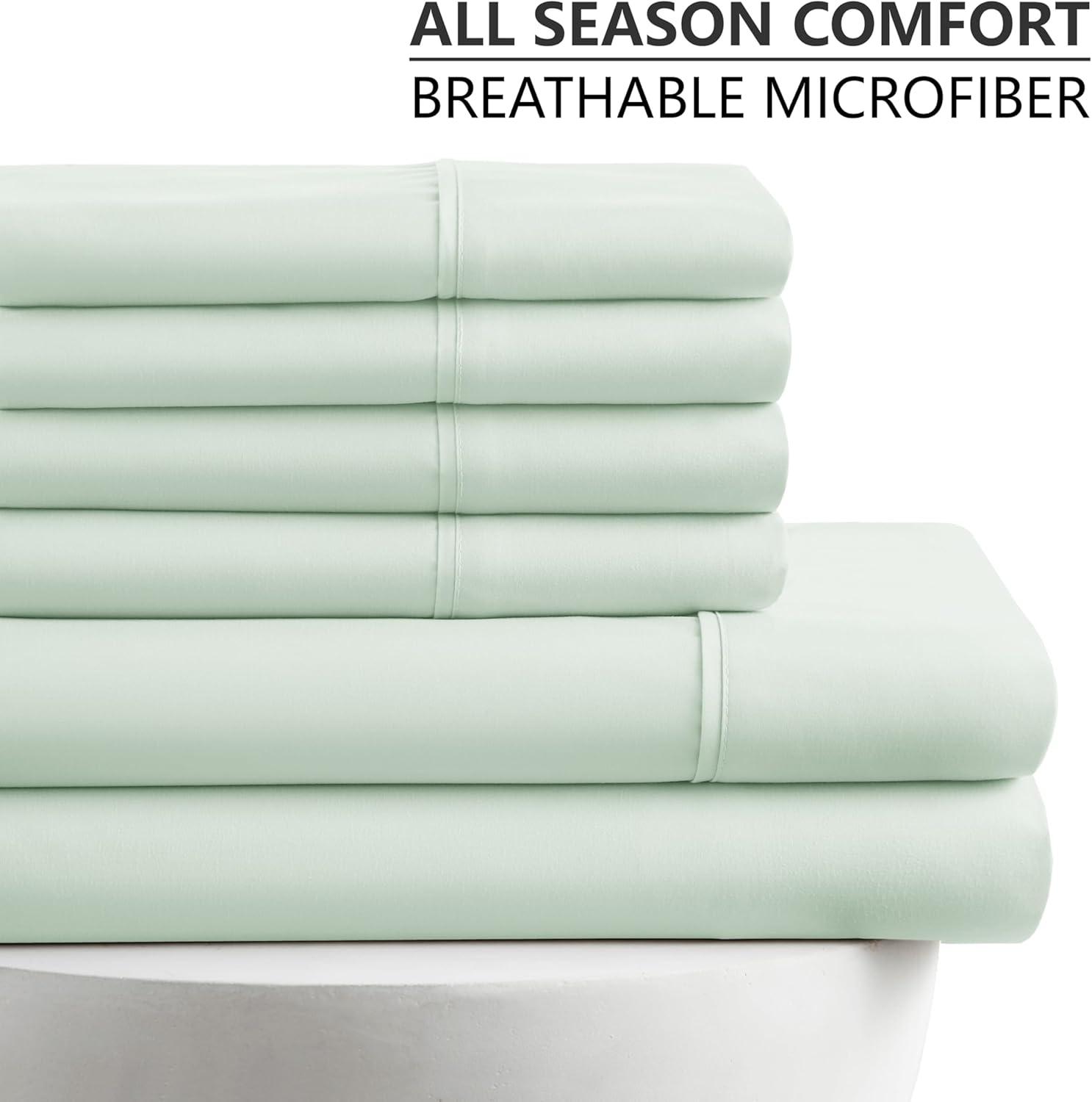 American Home Collection Queen Size 6 Piece Bed Sheet Set Mint - Ultra Soft Microfiber Deep Pocket Wrinkle Free