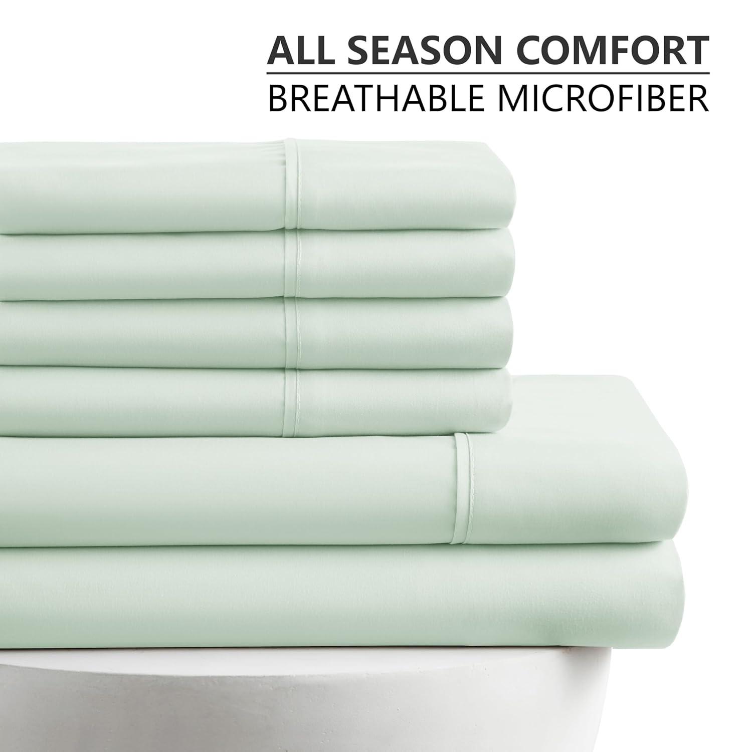 American Home Collection Queen Size 6 Piece Bed Sheet Set Mint - Ultra Soft Microfiber Deep Pocket Wrinkle Free