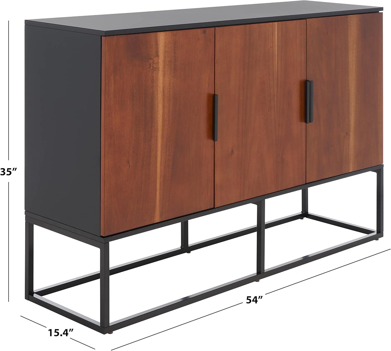 Vance Brown Mahogany 3-Door Sideboard with Black Metal Base