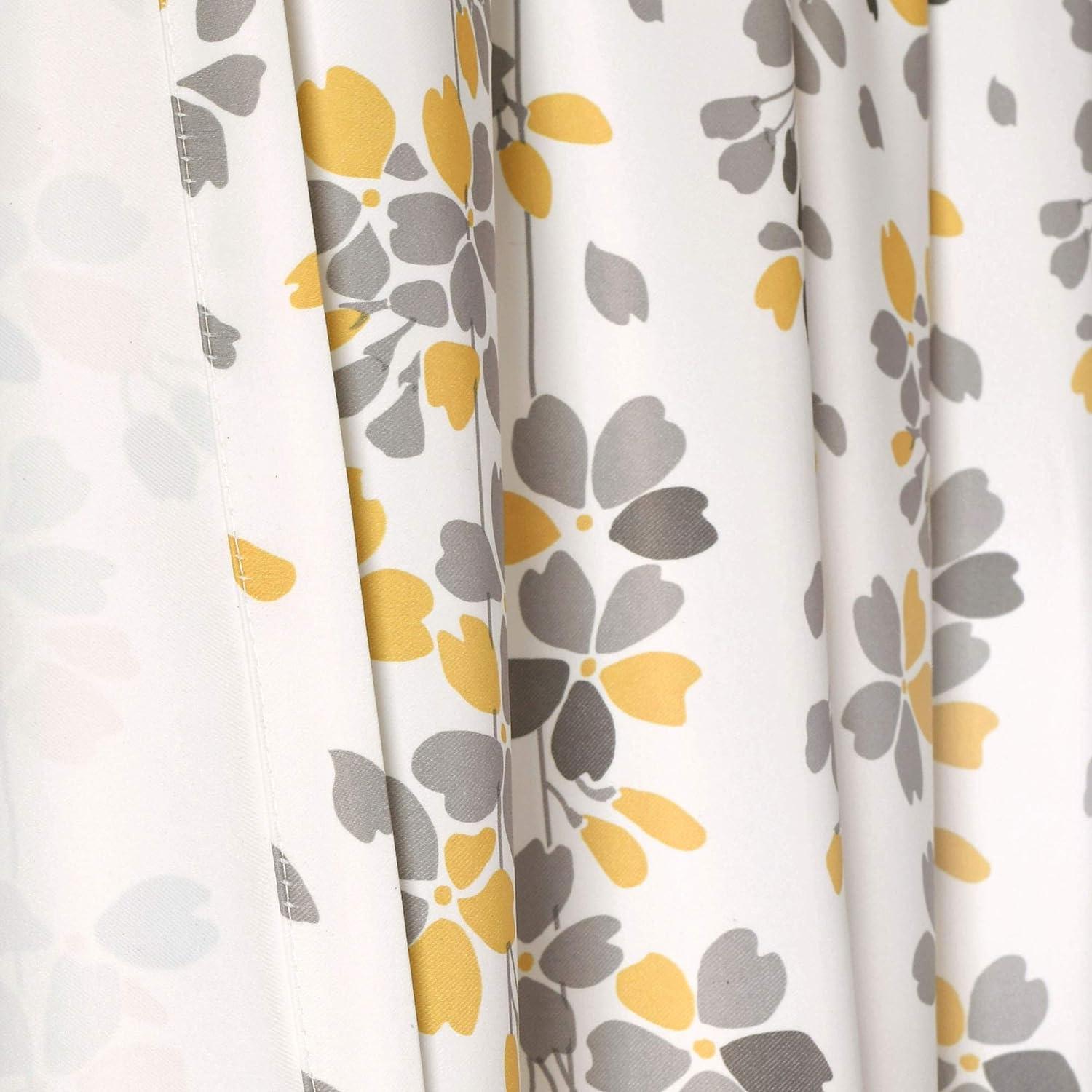 Lush Decor Weeping Flower Bright Colorful Floral Print 3" Rod Pocket Room Darkening Window Curtain Panel, Yellow/Gray, 84"L x 52"W + 2" Header, Set of 2