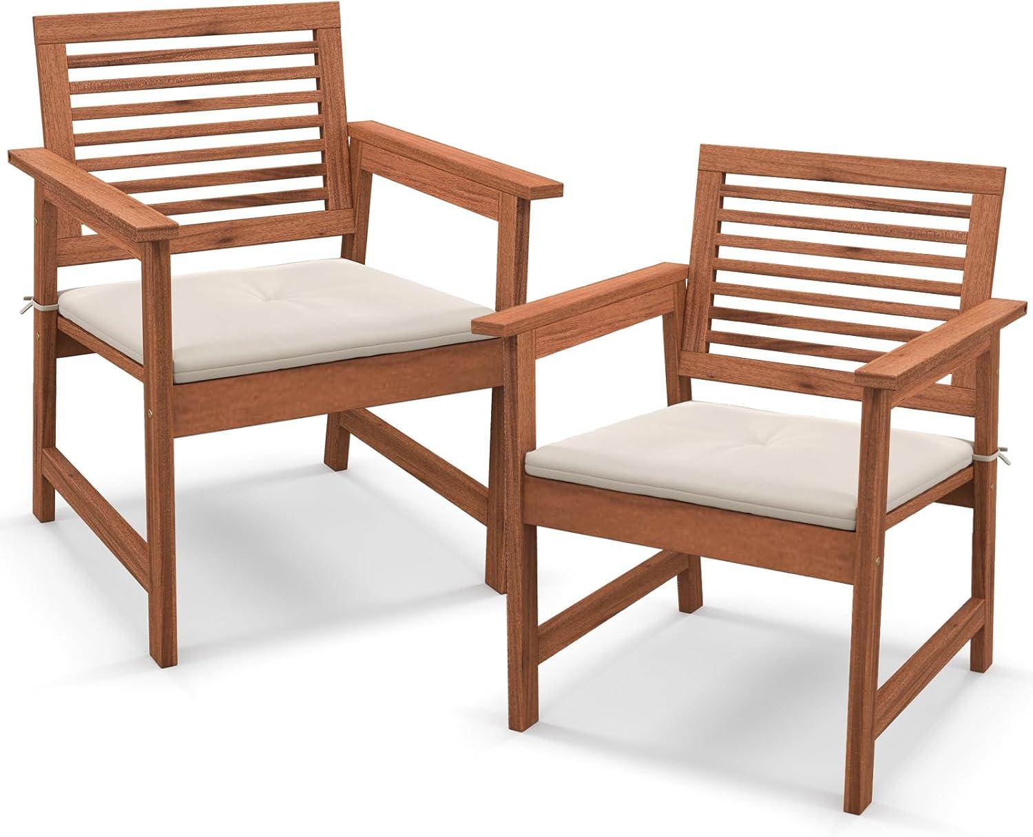 Tangkula Outdoor Hardwood Armchairs Set of 2/4 Weather-resistant Slatted Armchairs w/Removable Cushions