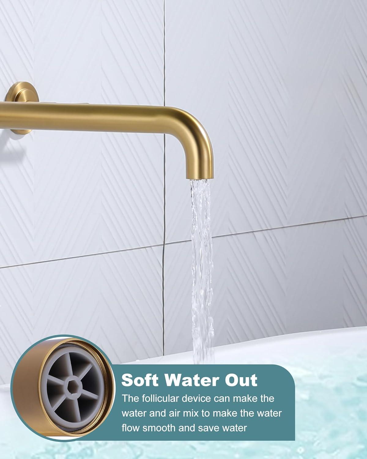 Brushed Gold Wall Mount Double Handle Tub Faucet