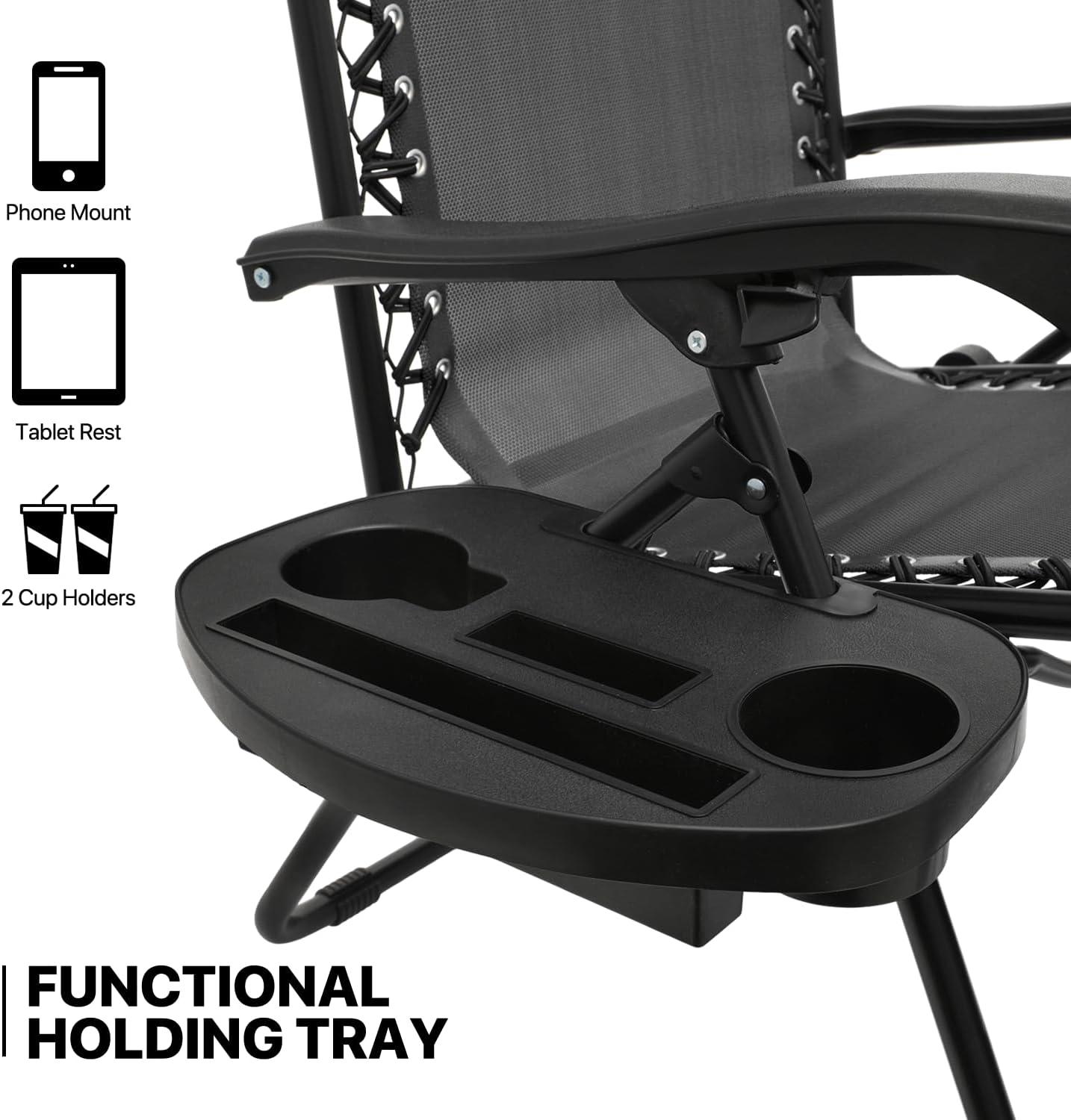 MoNiBloom Zero Gravity Chairs Set of 2, Folding Outdoor Patio Beach Recliner with Canopy Shade & Headrest, Black