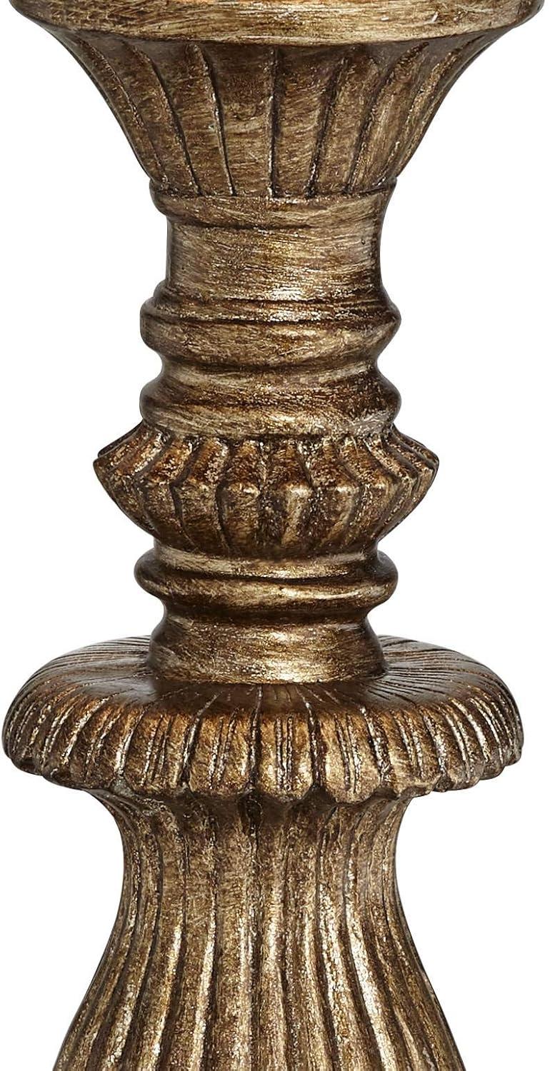 Regency Hill Ribbed Traditional Rustic Accent Table Lamp 18" High Antique Gold Beige Fabric Pleated Empire Shade for Bedroom Living Room Bedside Kids