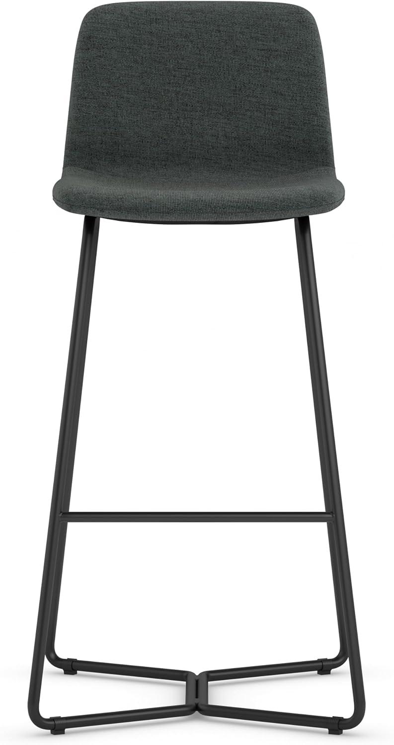 Simpli Home Wilcox Bar Stool in Charcoal Grey Woven Fabric