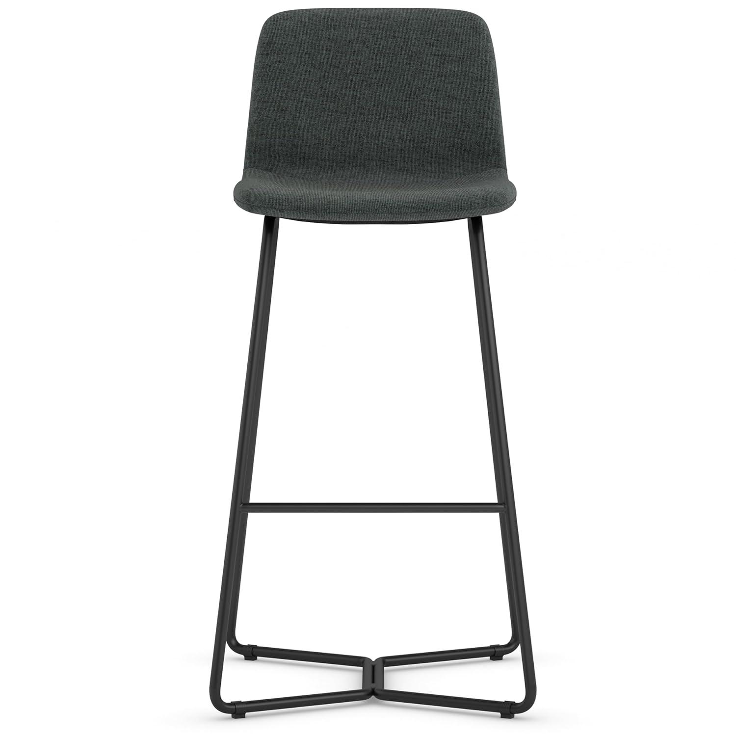 Simpli Home Wilcox Bar Stool in Charcoal Grey Woven Fabric