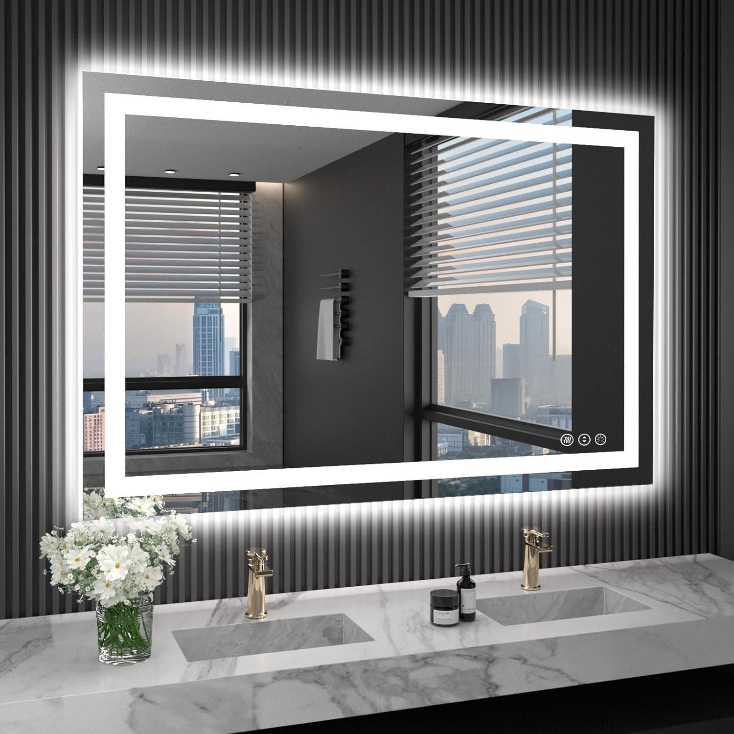 48x32 Frameless LED Bathroom Vanity Mirror with Anti-Fog and Dimmable Lights