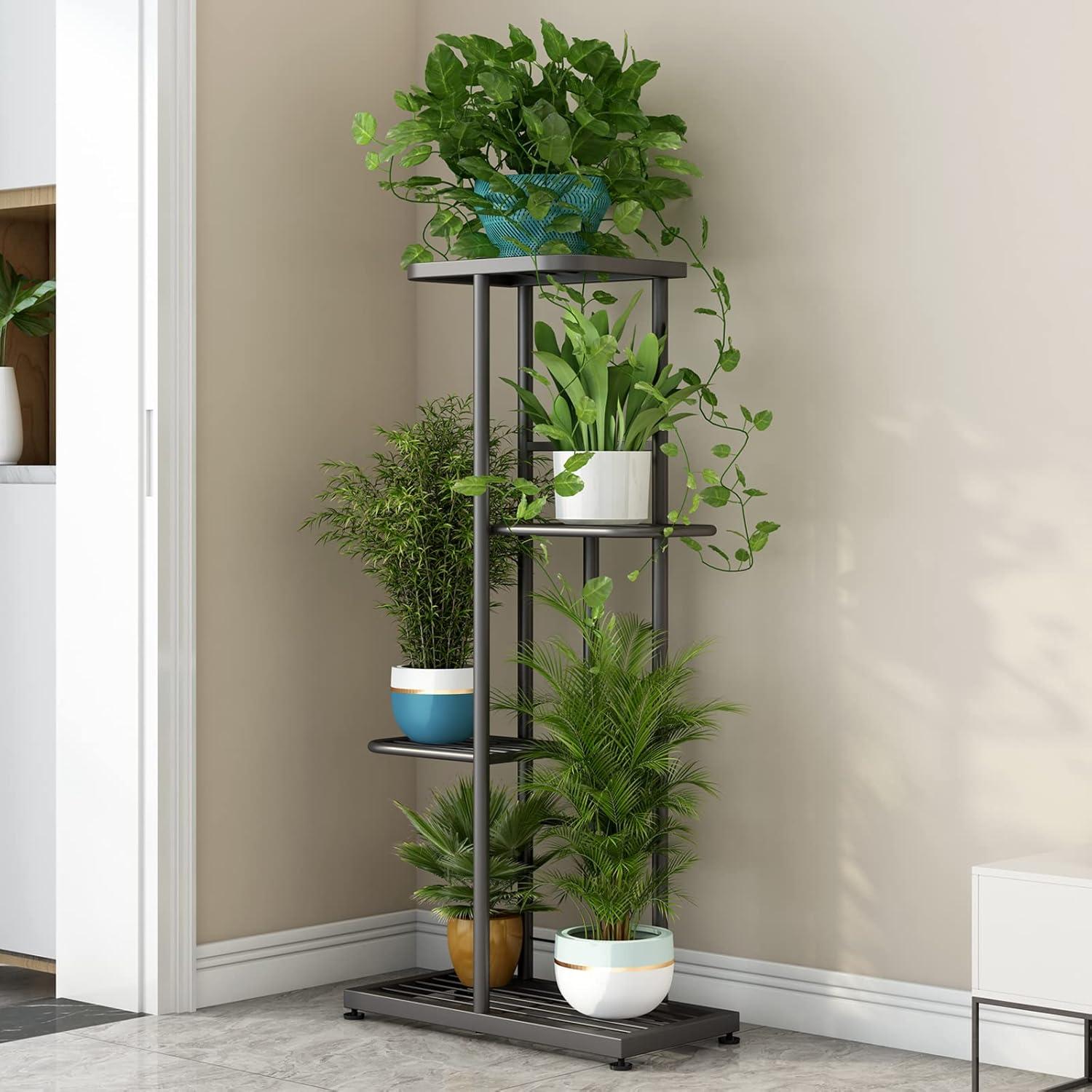 Dark Grey 4-Tier Metal Indoor Outdoor Plant Stand