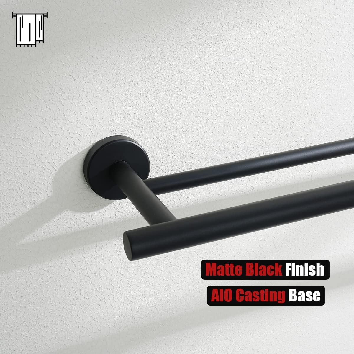 JQK Black Double Towel Bar, 20.5 Inch 304 Stainless Steel Thicken 0.8mm Towel Rack Bathroom, Towel Holder Matte Black Wall Mount, Useable Length 18 Inch, TB100L18-PB