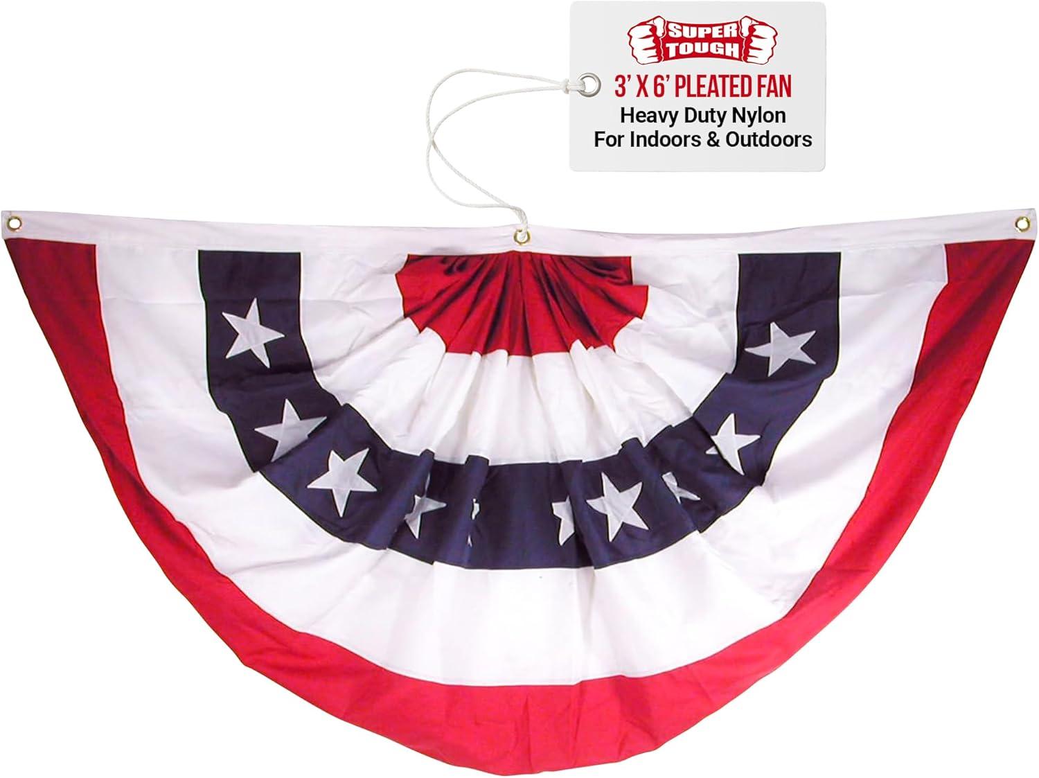 Patriotic Red White and Blue Nylon Pleated Fan Banner