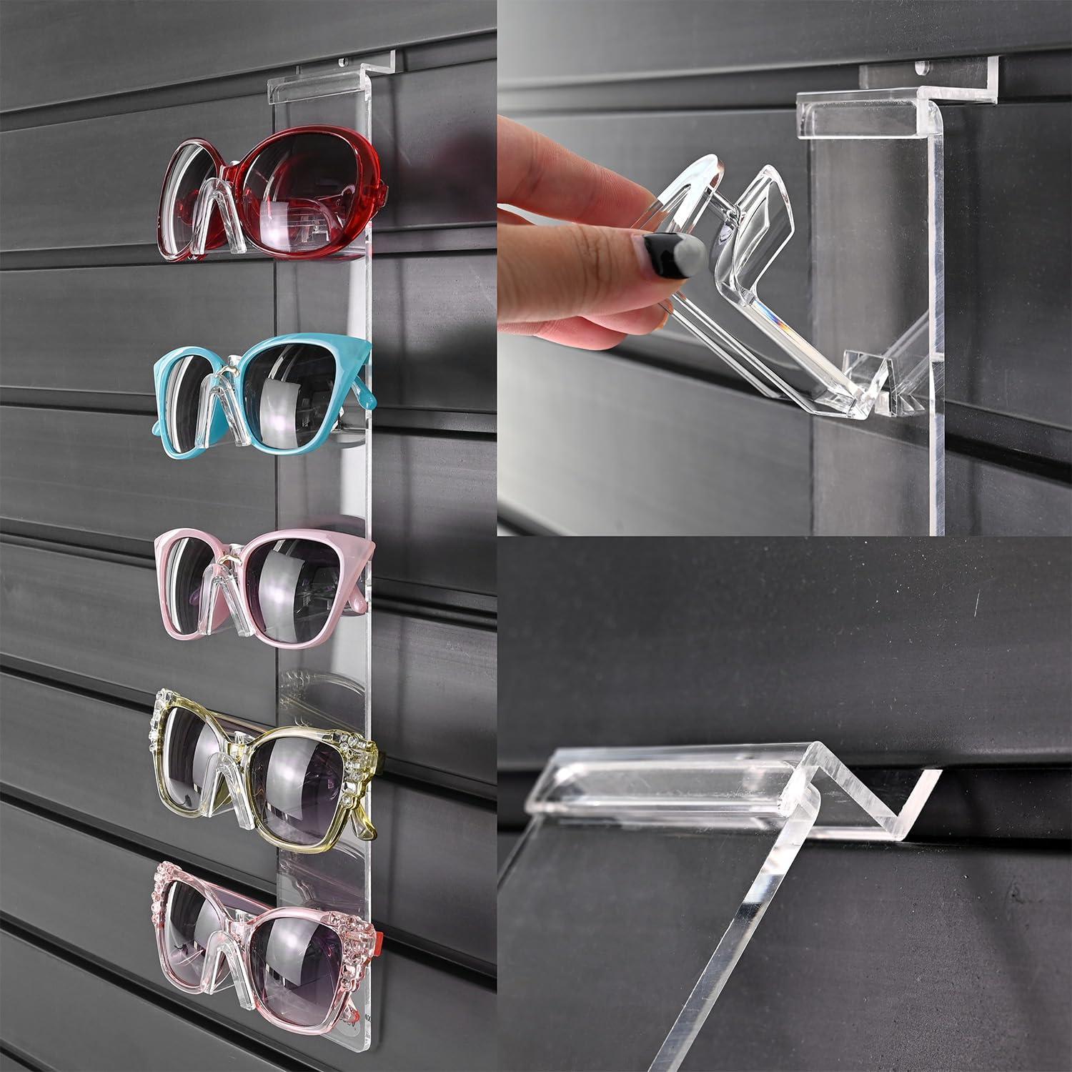 MOOCA Acrylic 5 Tier Slatwall & Wall-mounted Sunglasses Holder Organizer for Eyeglasses, Sunglasses, and Optical Glasses, Detachable Nose Features Enhance Portability & Durability