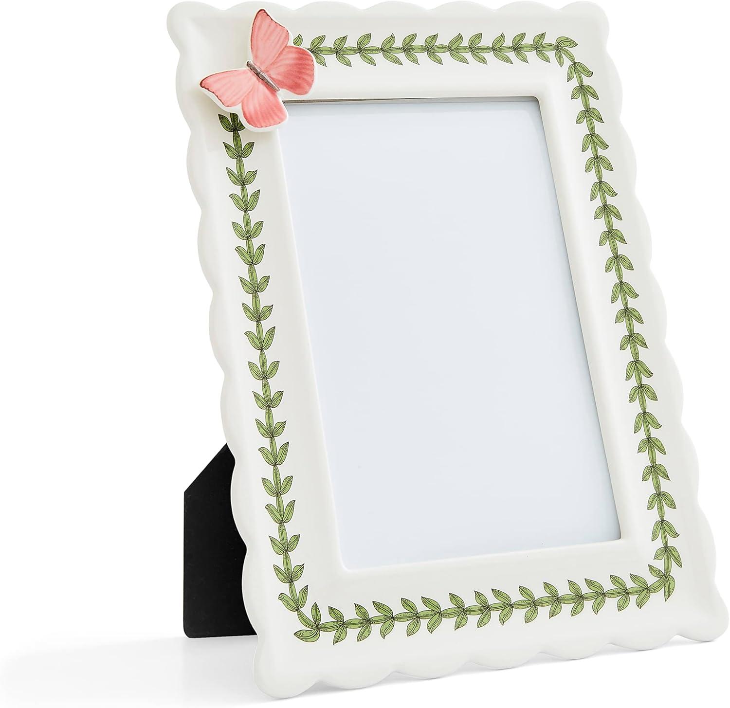 White Ceramic Tabletop Frame with Butterfly Accent