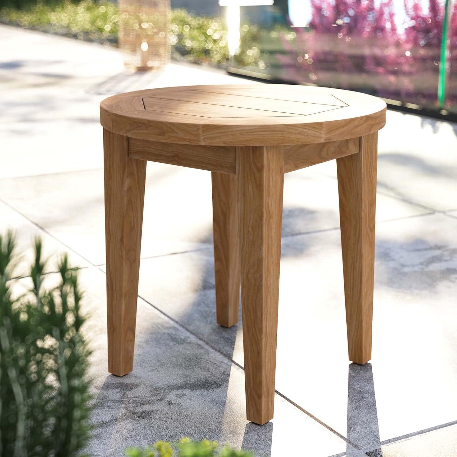 Modway Brisbane Teak Wood Outdoor Patio Side Table in Natural