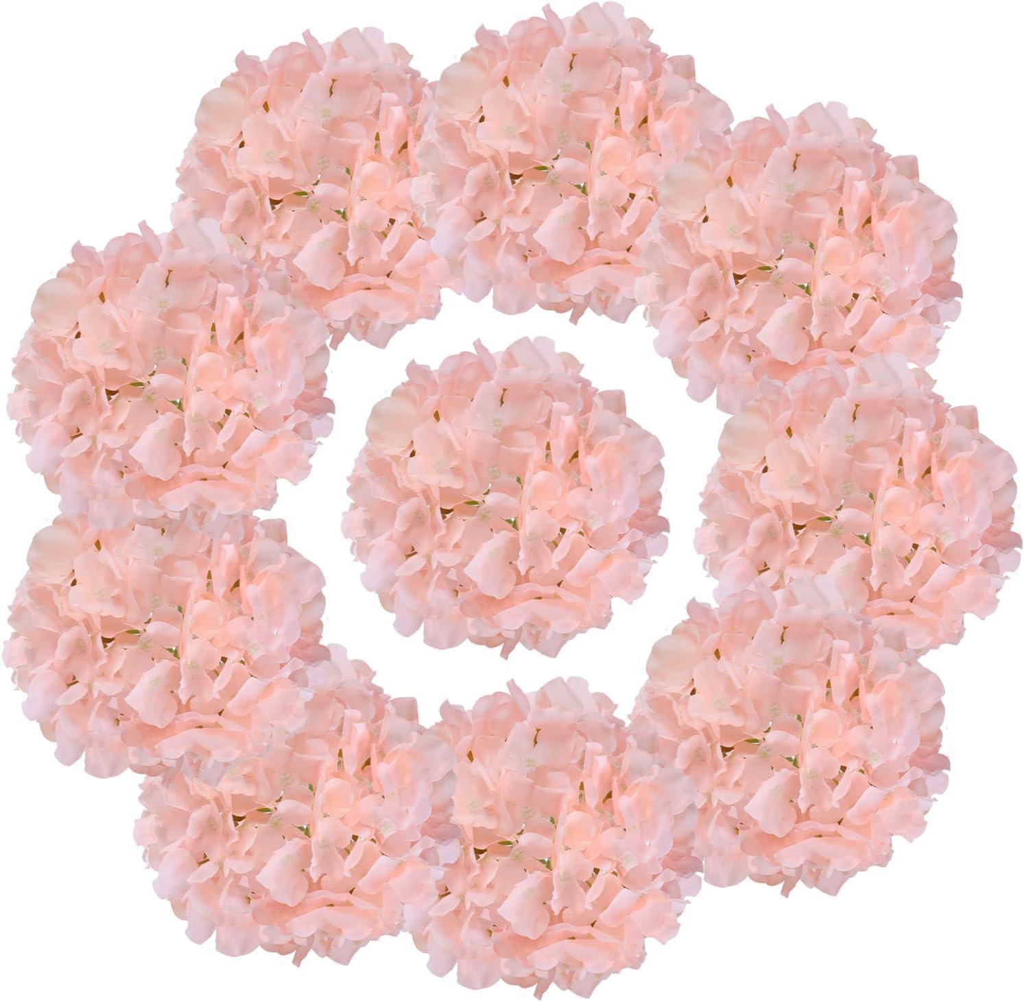 TITOUMI Hydrangea Silk Flowers Heads Blush Pack of 10 Full Hydrangea Flowers Artificial with Stems for Wedding Home Party Shop Baby Shower Décor
