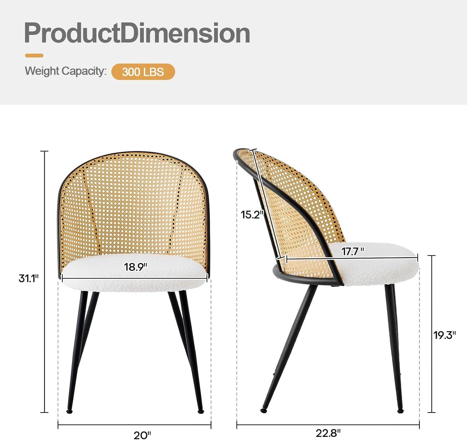 Lucky Monet Modern Upholstered Rattan Dining Chairs Set of 2/4 Set of 2 - PU-White-Natural Back