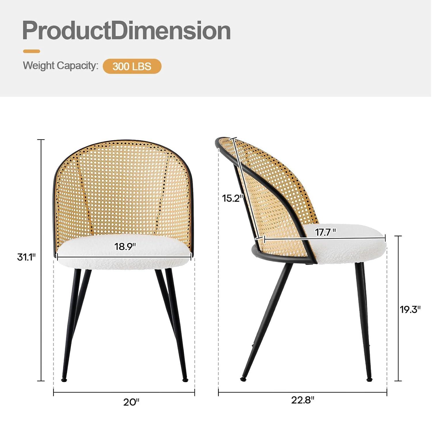 Lucky Monet Modern Upholstered Rattan Dining Chairs Set of 2/4 Set of 2 - PU-White-Natural Back