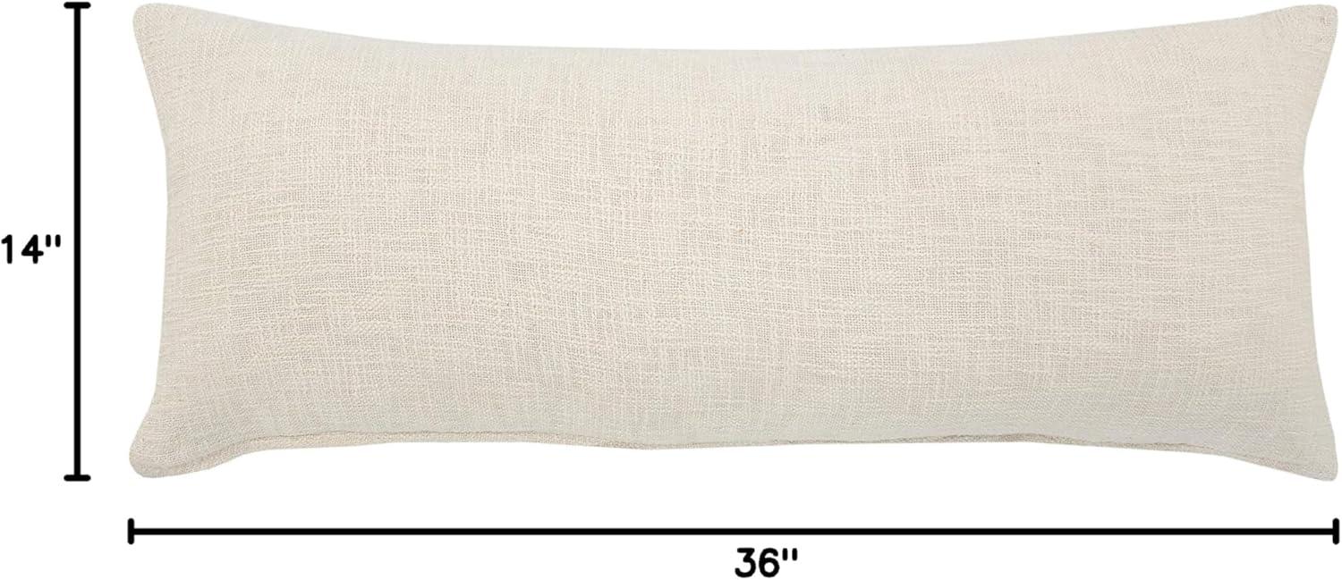 Cream Fringed Rectangular Lumbar Throw Pillow