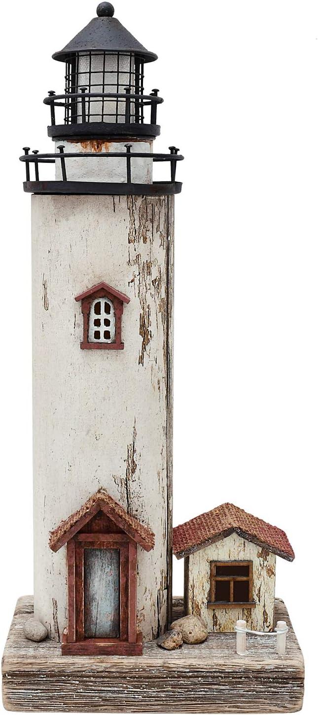 Rustic White and Brown Wooden Lighthouse Decor with LED Light