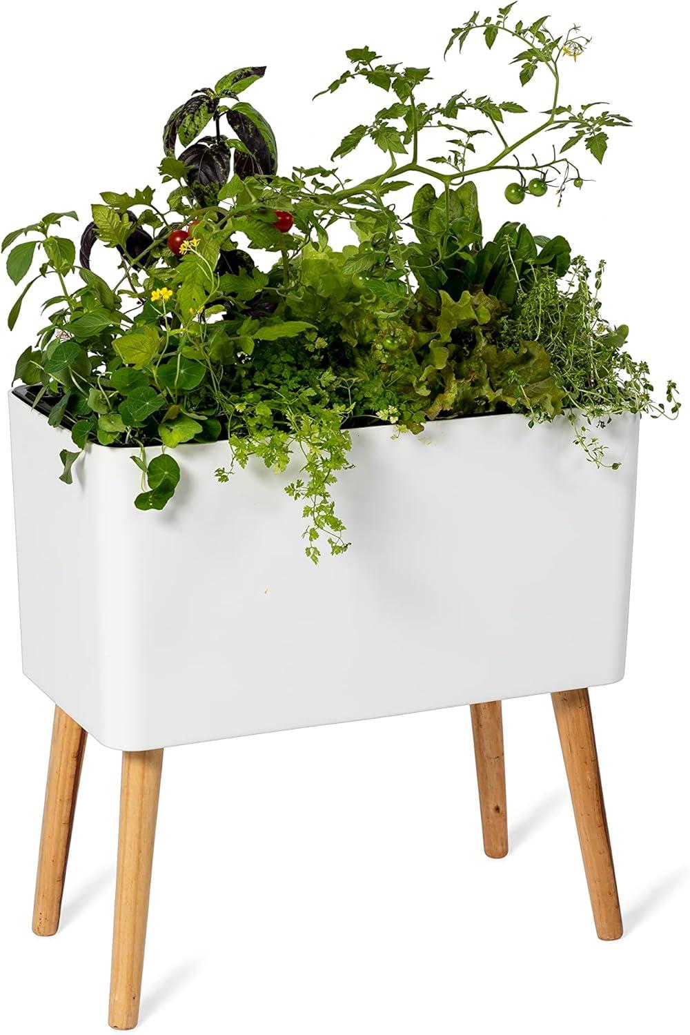 Ava Self-Watering Rectangular Planter - white