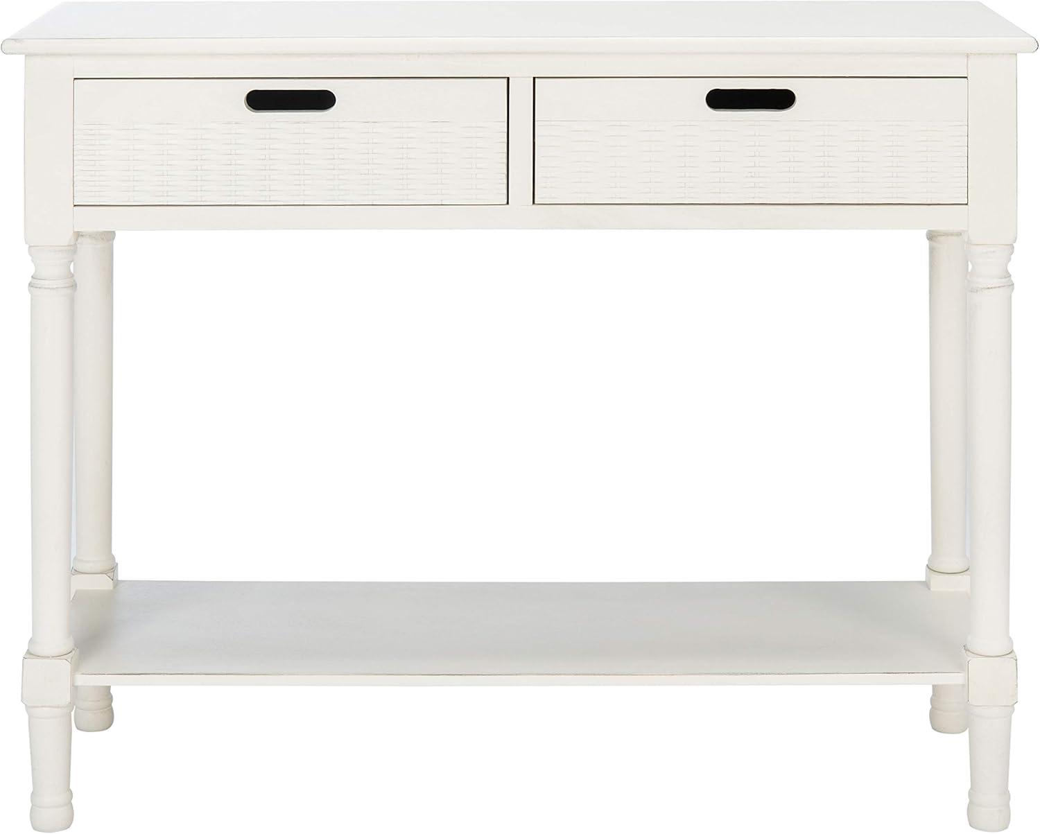 Distressed White Wood Console Table with Storage Drawers