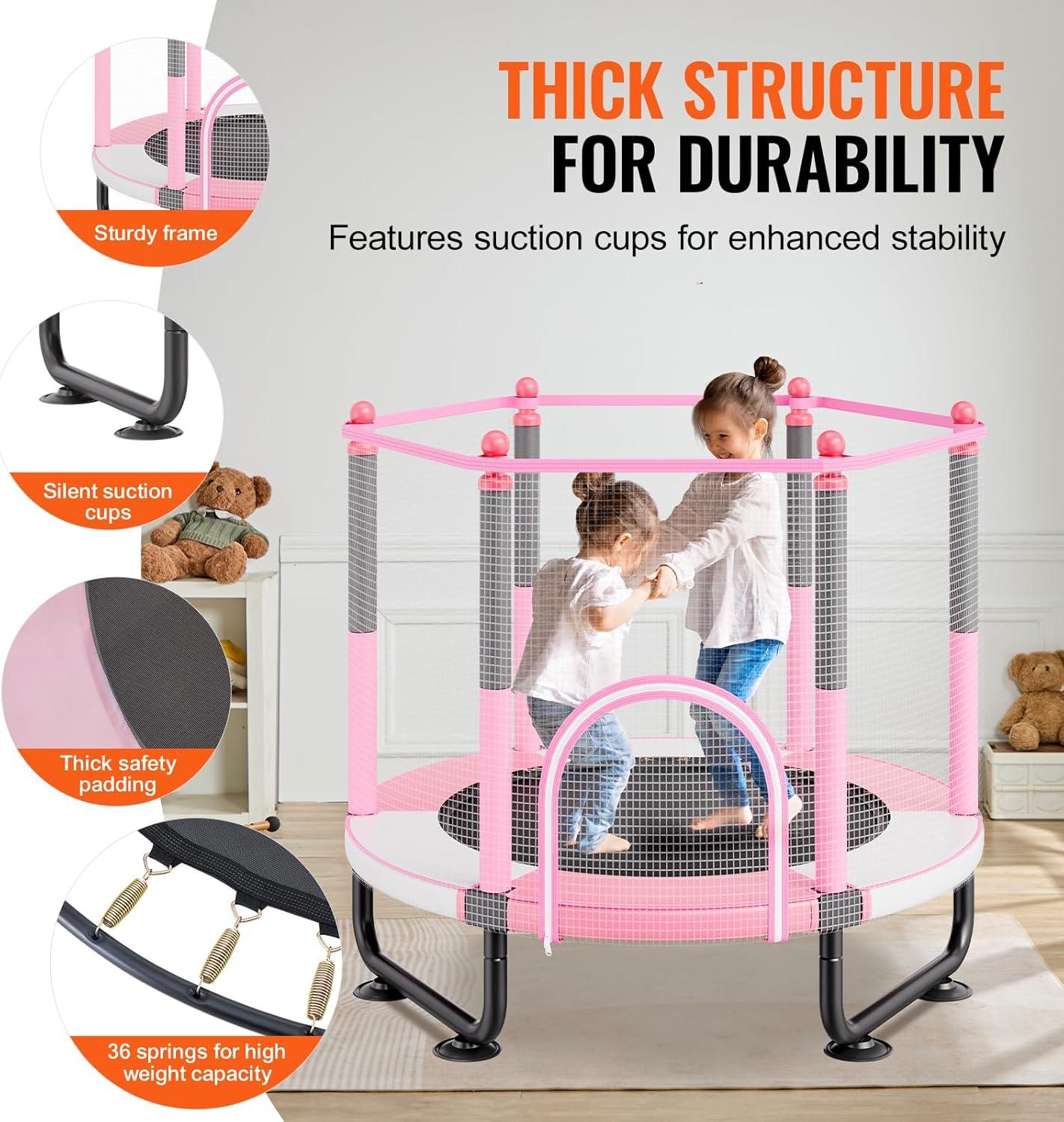 VEVOR 60" Trampoline for Kids Mini Toddler Trampoline with Net Indoor Outdoor