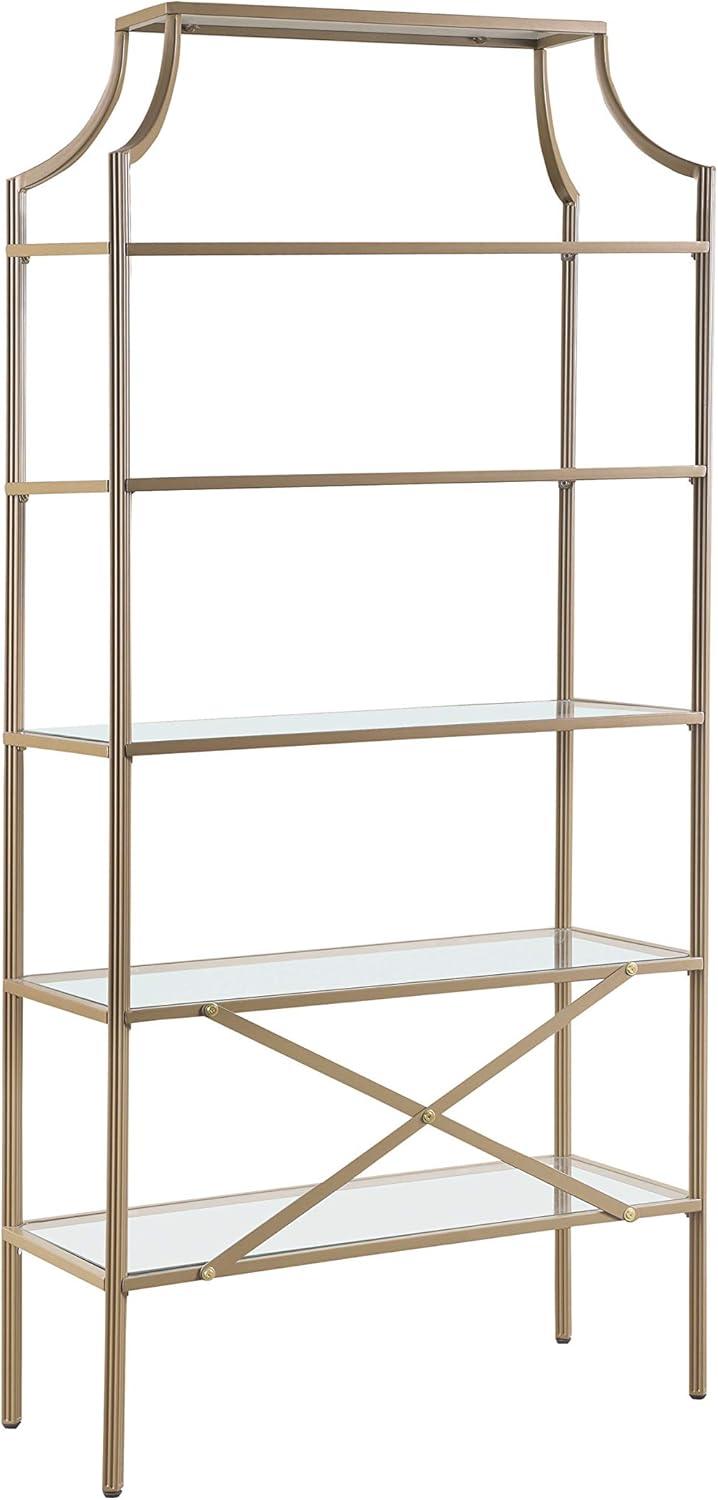 xrboomlife Art  5  Bookcase Etagere Metal Bookshelf Clear Tempered Glass Shelves Gold 804393