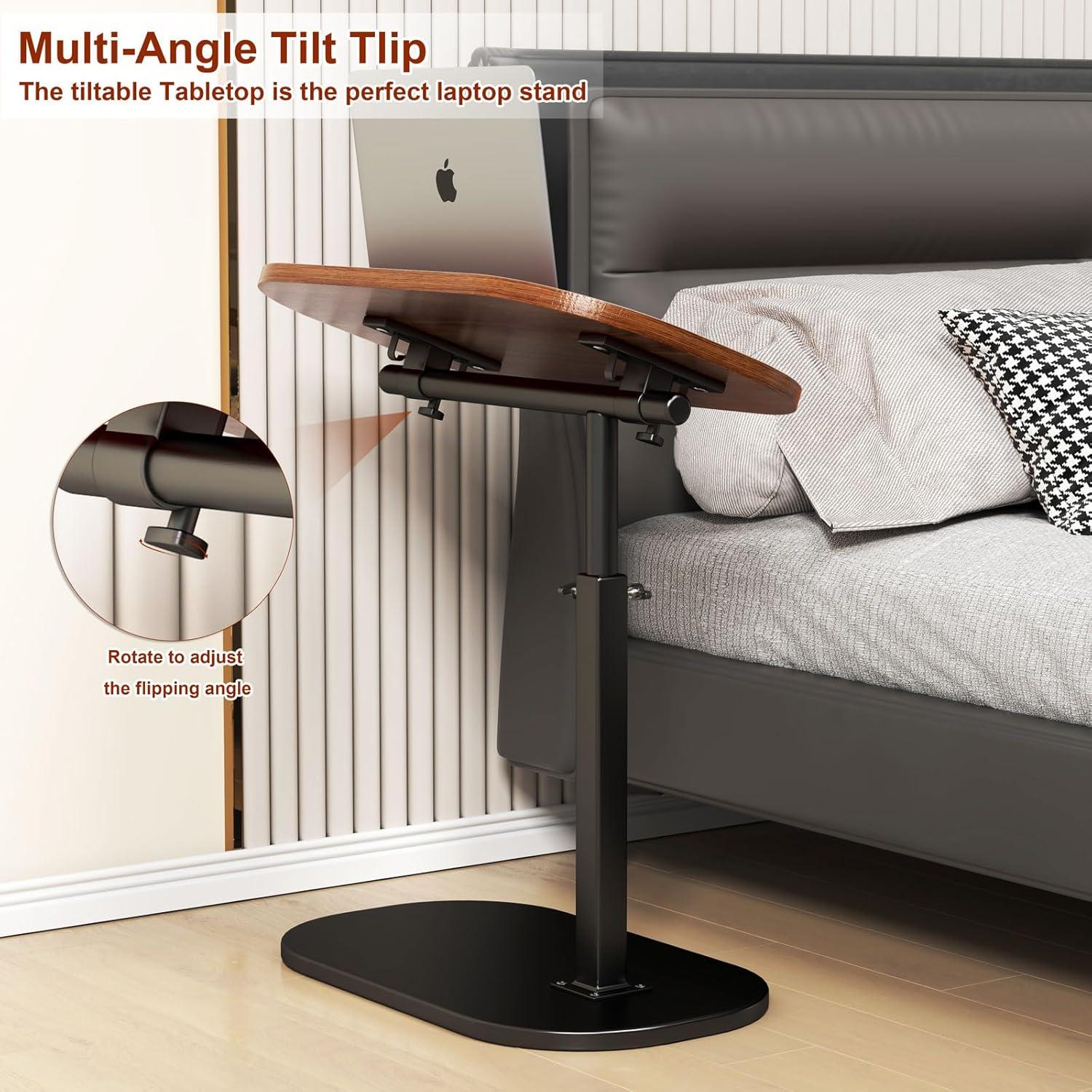 C Shaped Side Table Adjustable Height, 360°Swivel C Shaped End Table, Couch Side Tables That Slide Under, Small Coffee C Table End Table for Sofa/Bed/Bathtub, Rotating Elevate Tabletop (black)