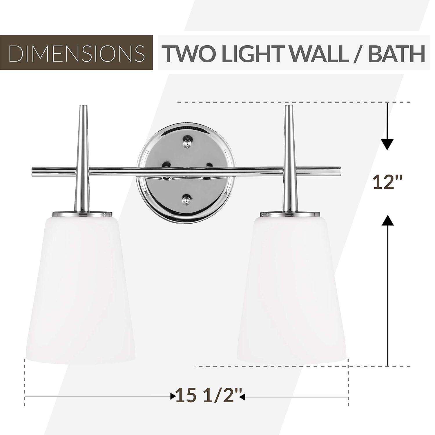 Driscoll 15.5 in. 2-Light Contemporary Modern Chrome Wall Bathroom Vanity Light with Etched White Glass Shades