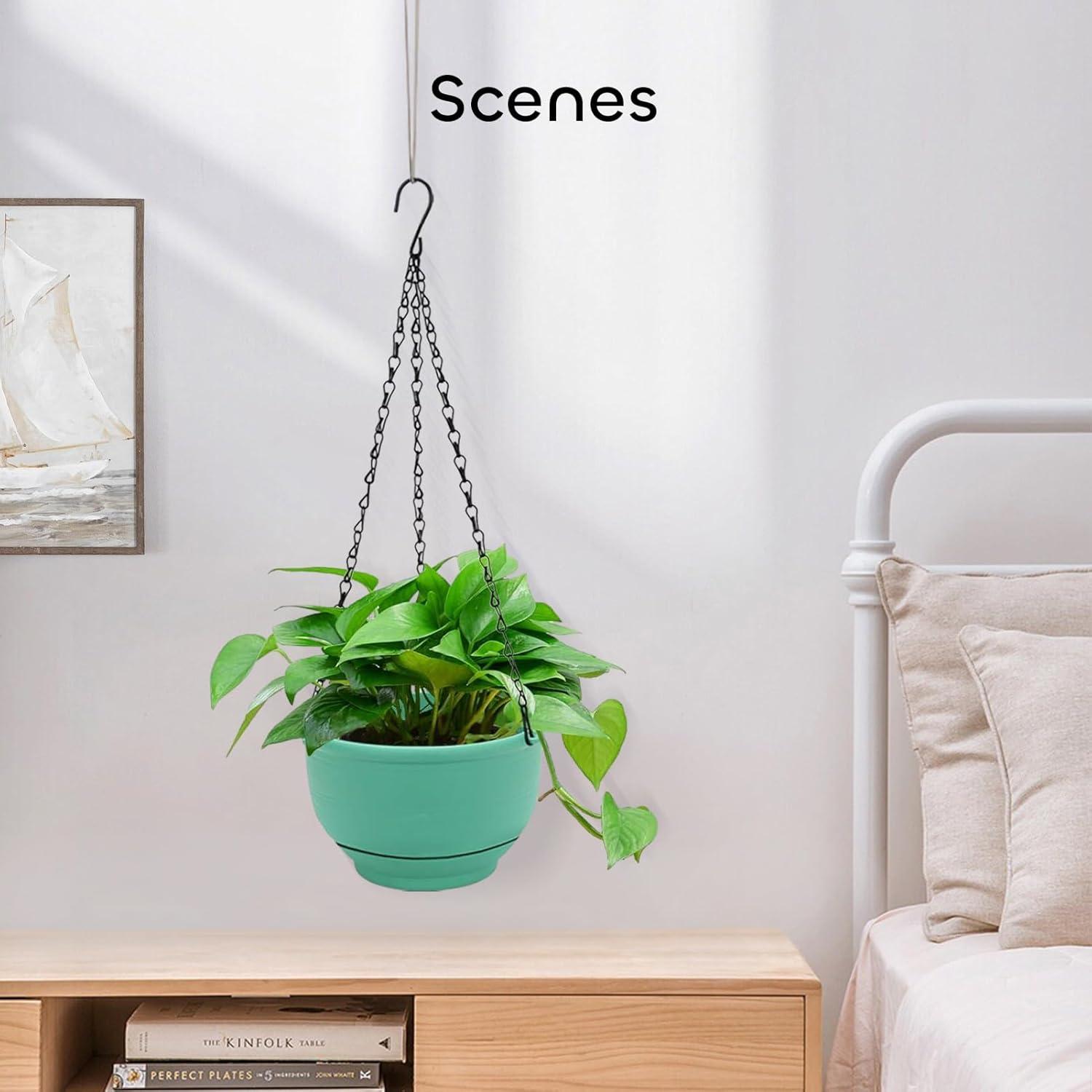 8 Inch Green Plastic Self-Watering Hanging Planter Set