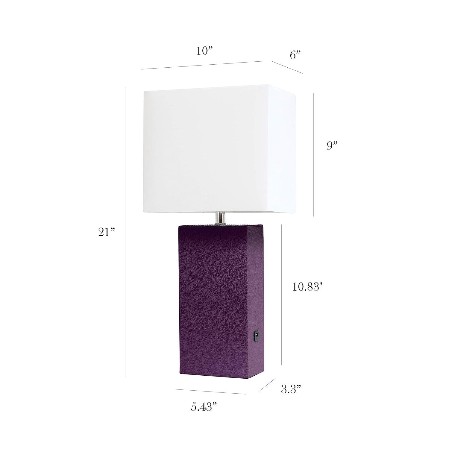 Modern Leather Table Lamp with USB and Fabric Shade Eggplant - Elegant Designs: No Assembly, UL Listed